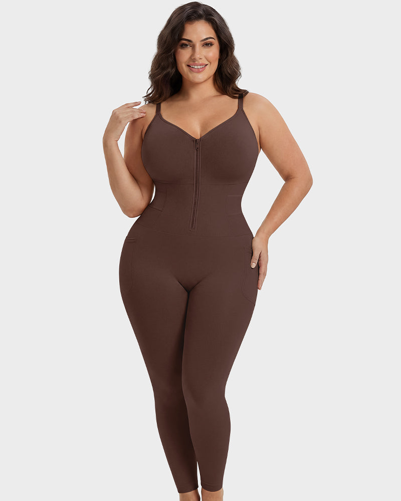  Deep V Front Zip Full Body Shaper
