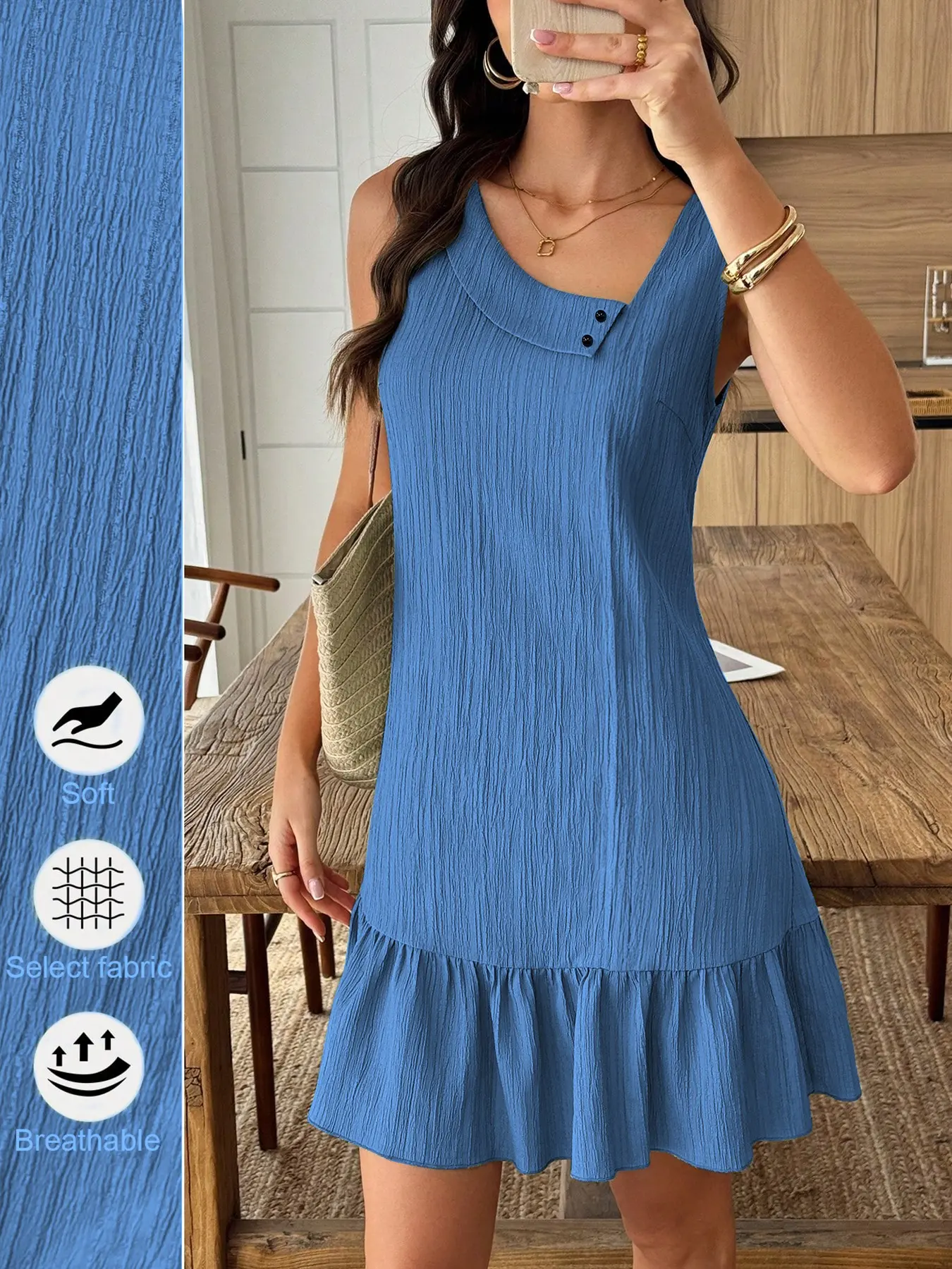Elegant Sleeveless Dress with Asymmetrical Neckline, Asymmetrical Design Dress, French Chic Style, Casual Wear, Perfect for Office & Summer Daily Wear