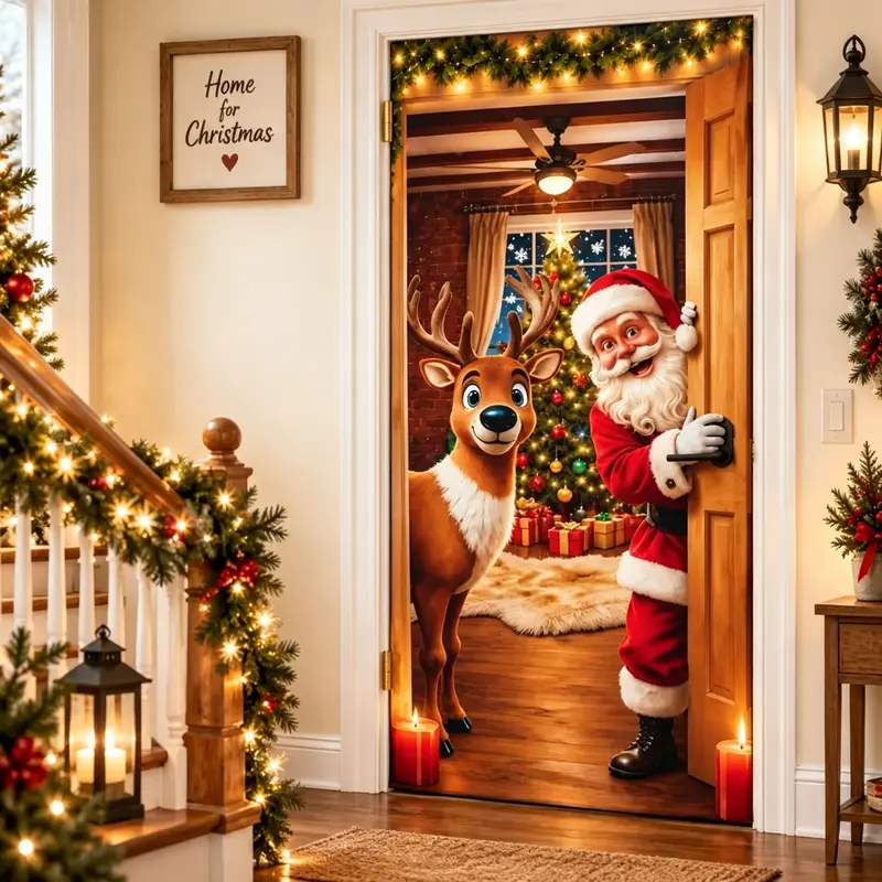 Christmas Santa & Reindeer Door Cover 🎅🦌🚪