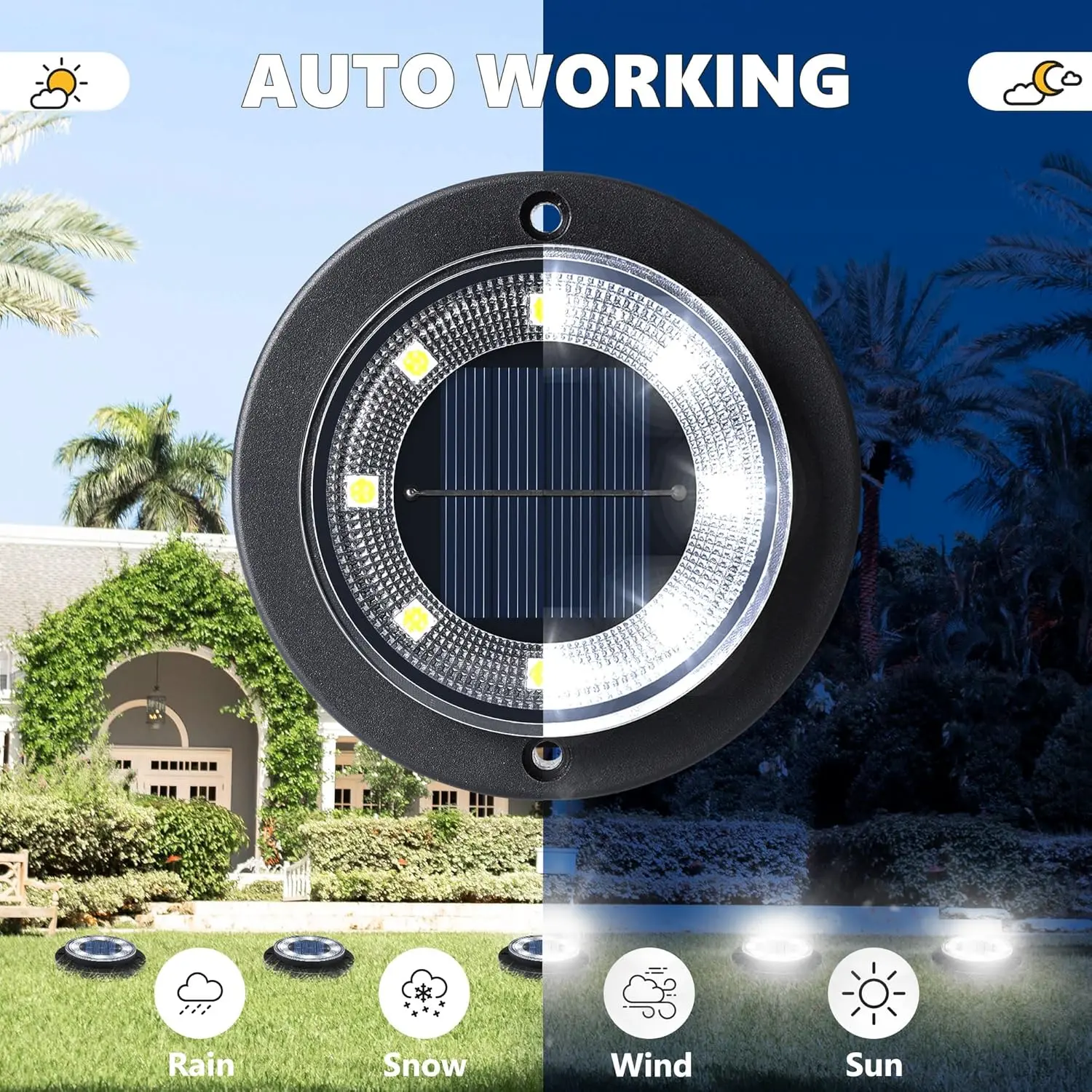2-in-1 Waterproof Solar Ground LED Lights for Deck