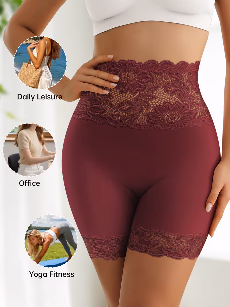 5-Pack Women's Elegant High-Waist Underwear - Full Floral Lace Briefs, Non-Binding Soft Lightweight Panties Suitable for Casual & Special Occasions, S-XXL Sizes, Solid 