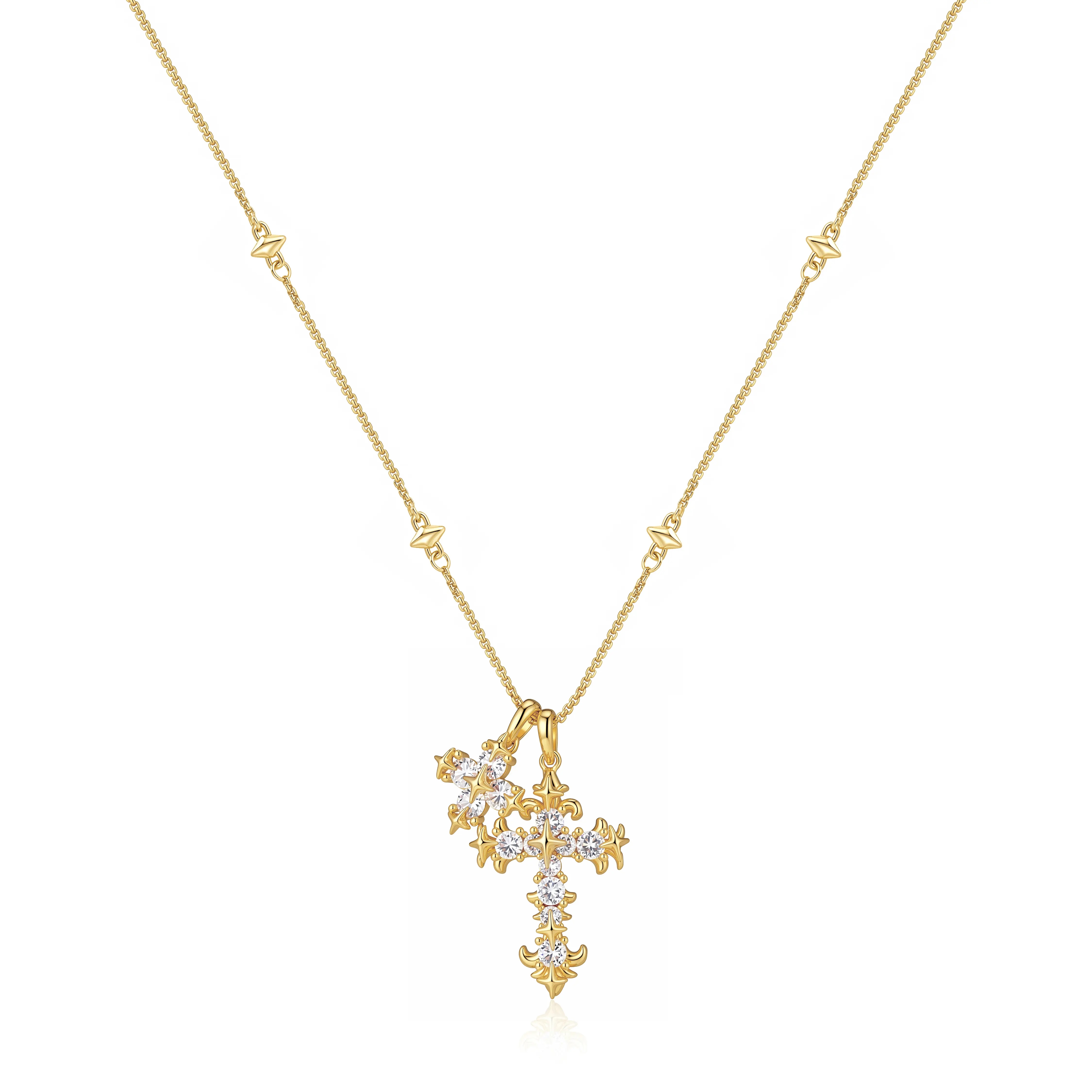 Gold-Plated Iris Flower Cross Necklace – Electroplated Finish (Brass Base), Christian Symbol Pendant, Unisex Gift for Daily Wear