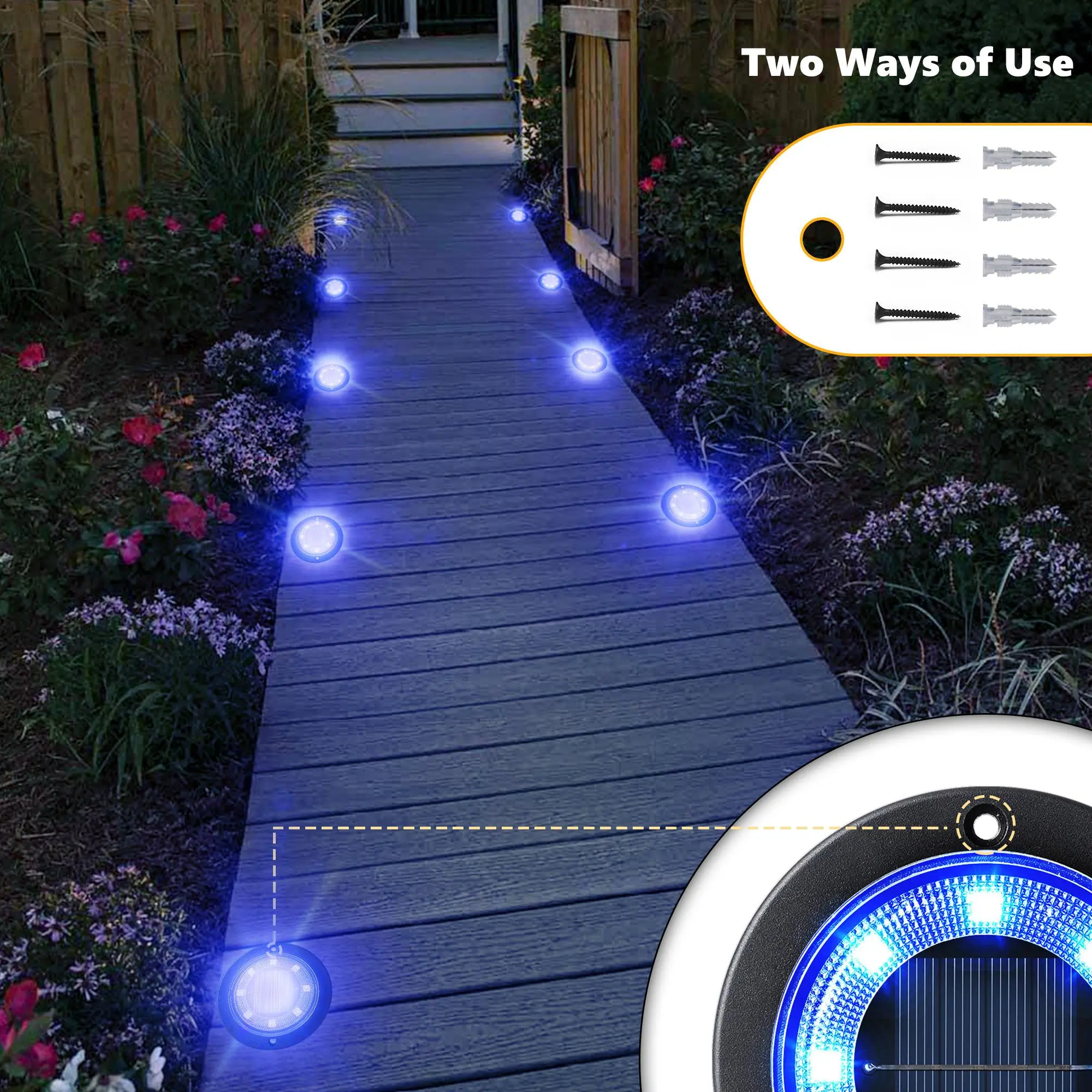 2-in-1 Waterproof Solar Ground LED Lights for Deck