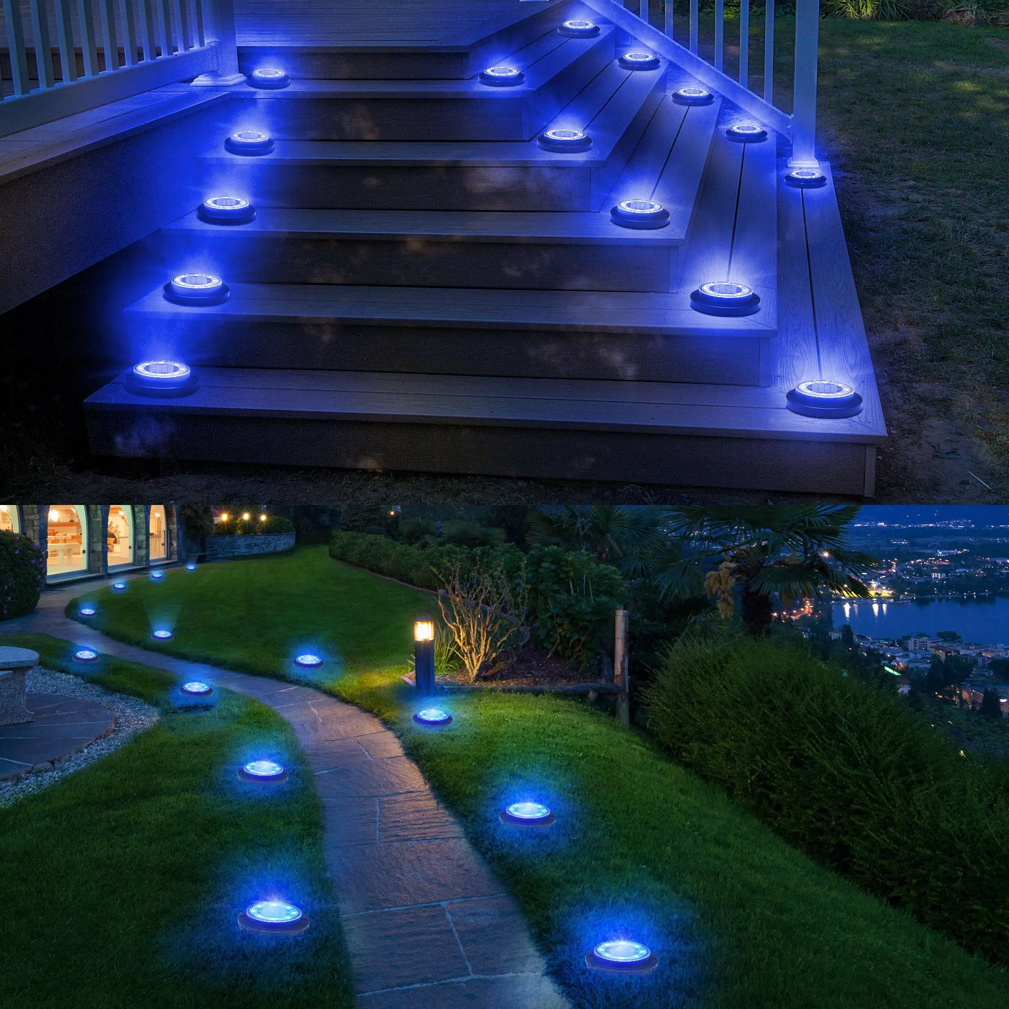2-in-1 Waterproof Solar Ground LED Lights for Deck