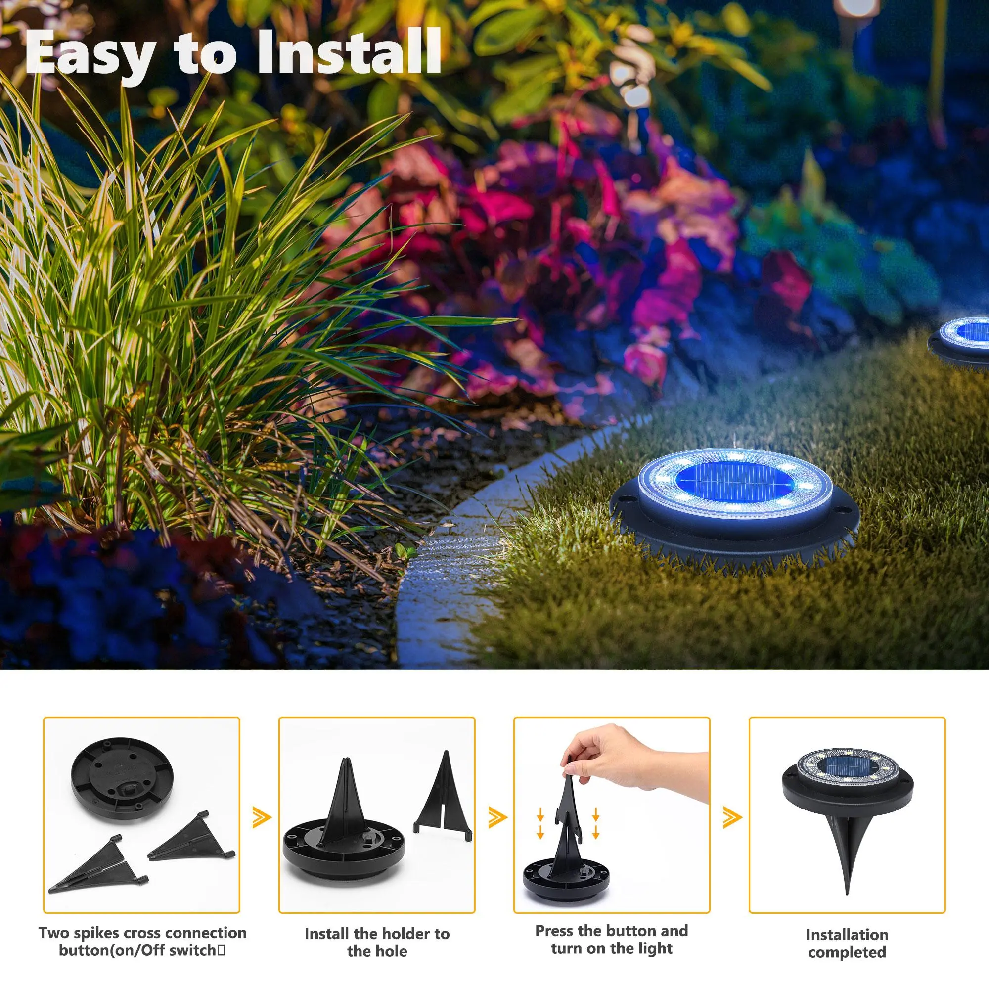 2-in-1 Waterproof Solar Ground LED Lights for Deck