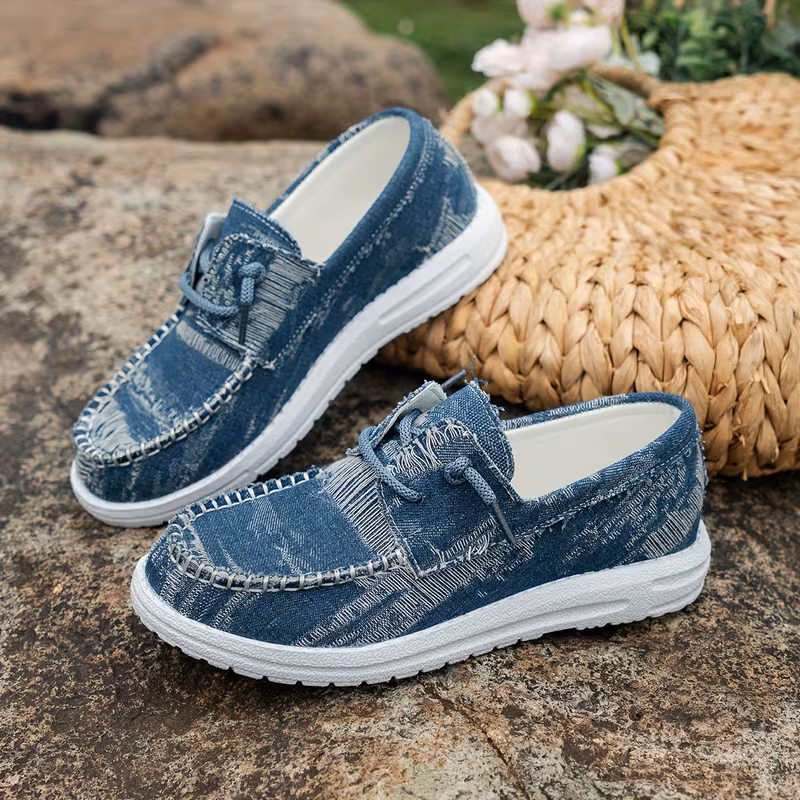 Women's New Style Sneakers, Fabric Casual Fashion Low-Top Lace-Up Flat Shoes with Comfortable Soft Soles for All Seasons, Women Shoes