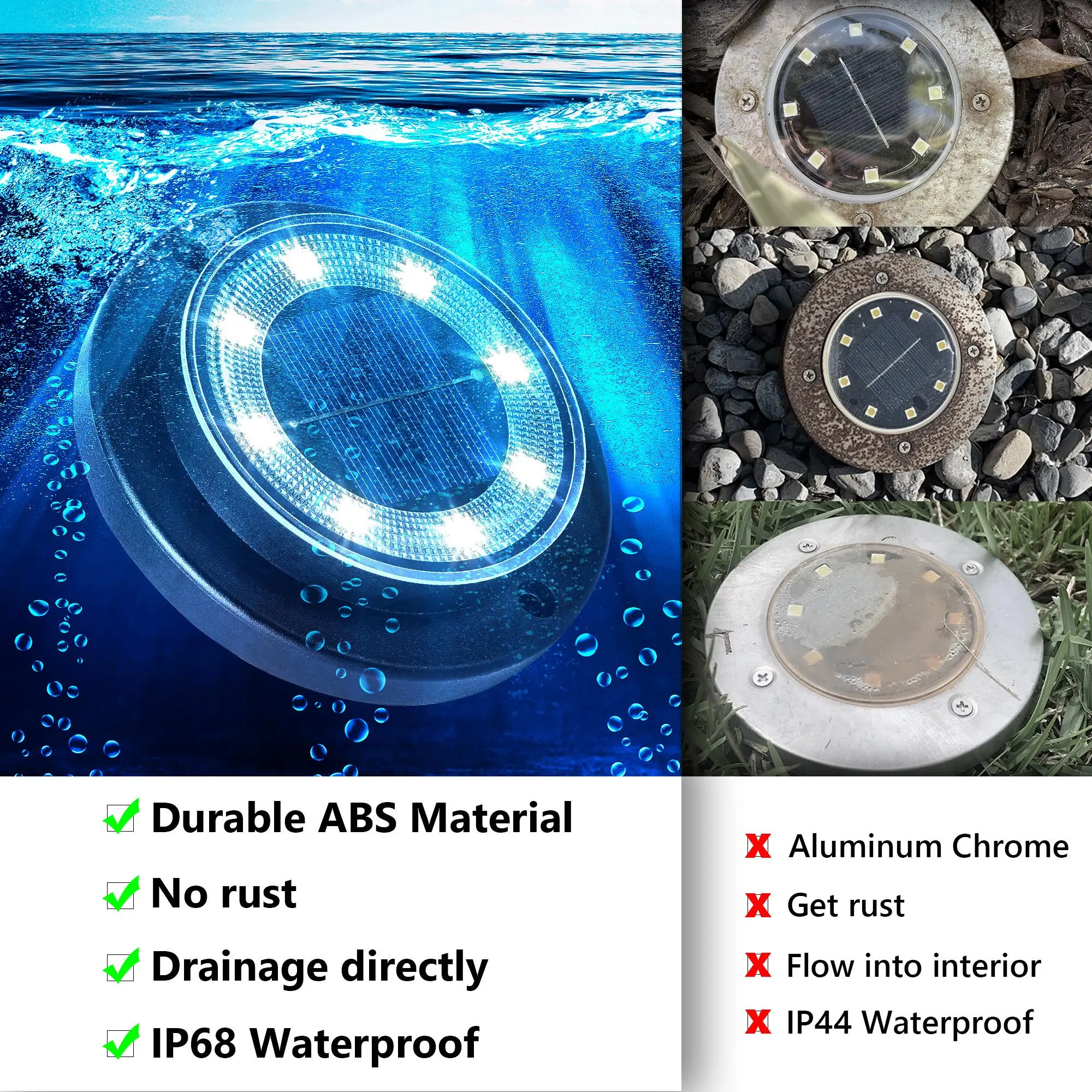 2-in-1 Waterproof Solar Ground LED Lights for Deck