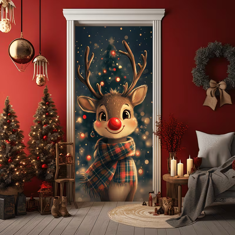 Christmas Santa & Reindeer Door Cover 🎅🦌🚪