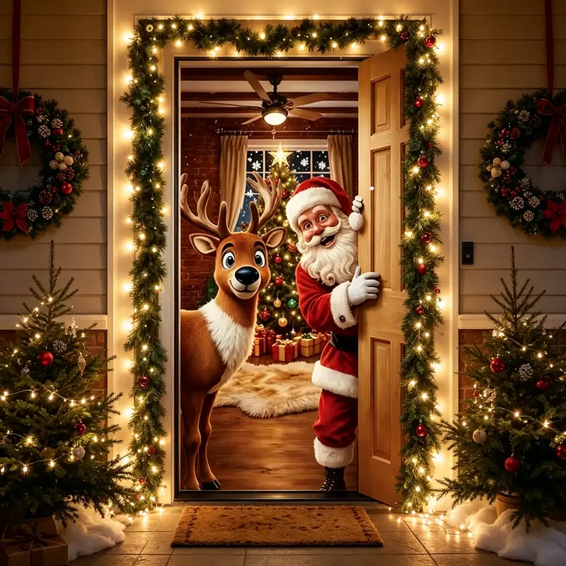 Christmas Santa & Reindeer Door Cover 🎅🦌🚪