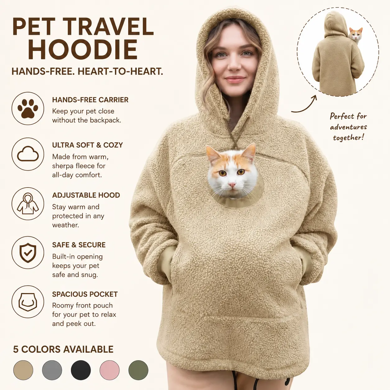 Hands-Free Pet Carrier Hoodie with Front Pouch