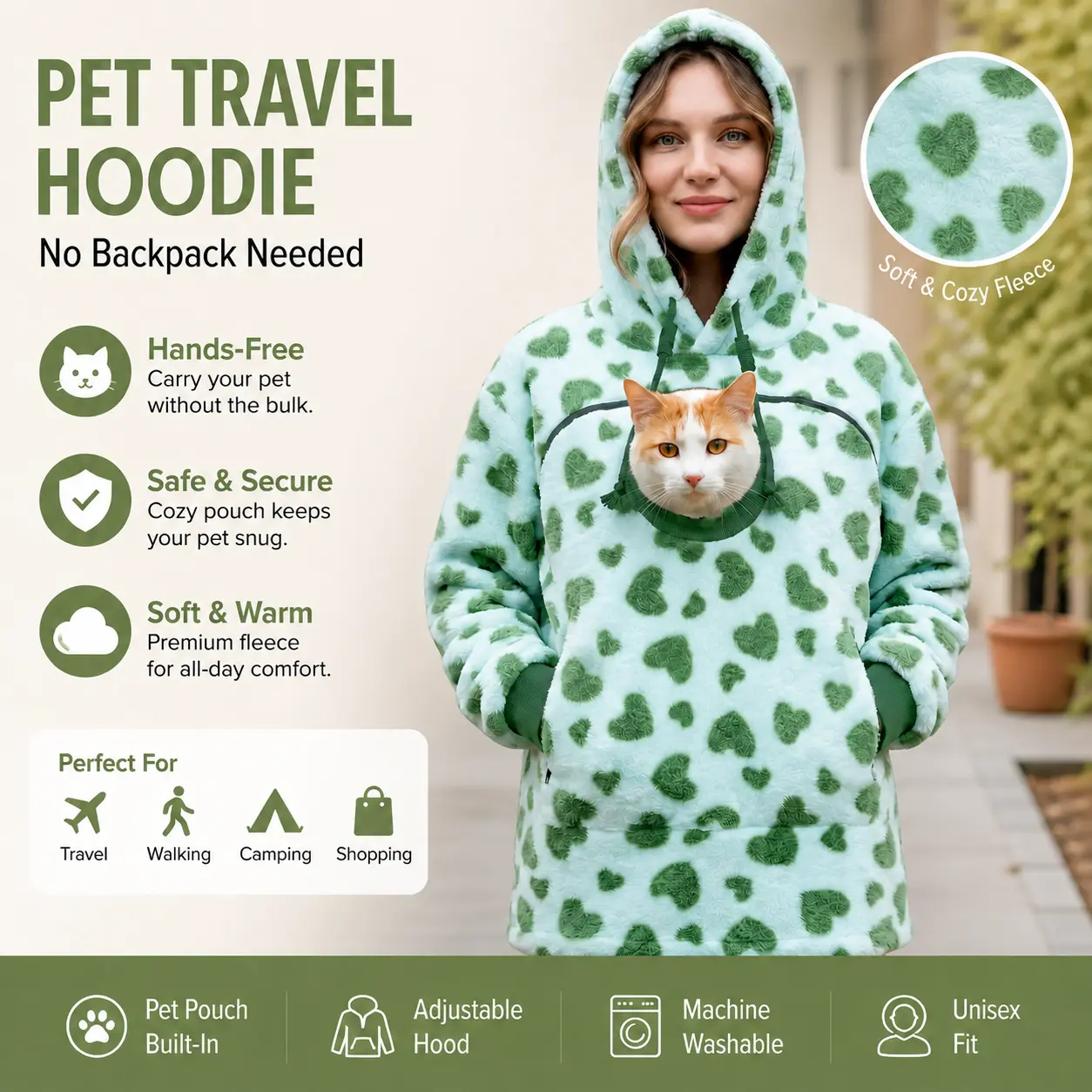 Hands-Free Pet Carrier Hoodie with Front Pouch
