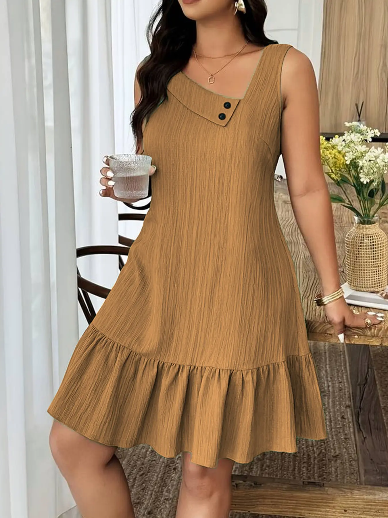 Elegant Sleeveless Dress with Asymmetrical Neckline, Asymmetrical Design Dress, French Chic Style, Casual Wear, Perfect for Office & Summer Daily Wear