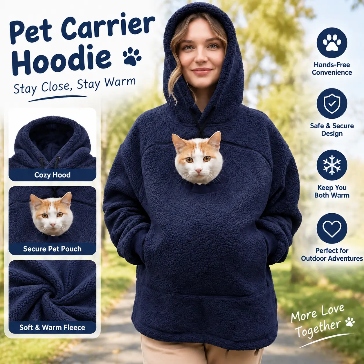 Hands-Free Pet Carrier Hoodie with Front Pouch
