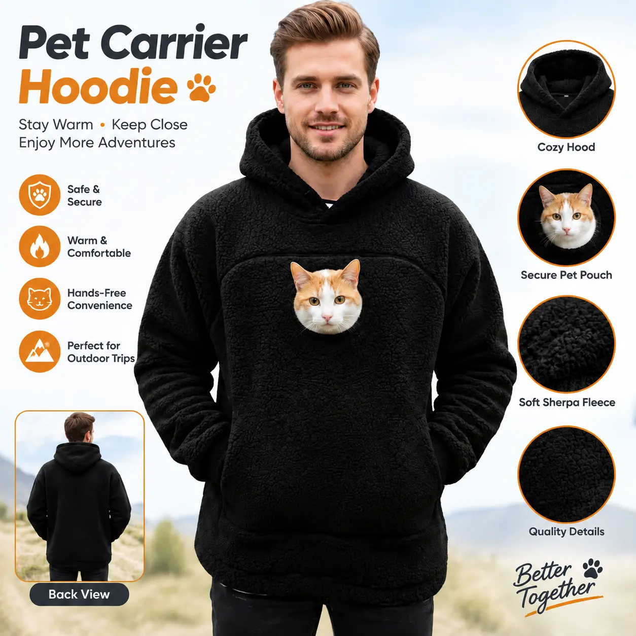 Hands-Free Pet Carrier Hoodie with Front Pouch