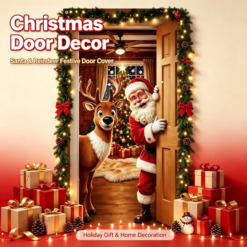 Christmas Santa & Reindeer Door Cover 🎅🦌🚪