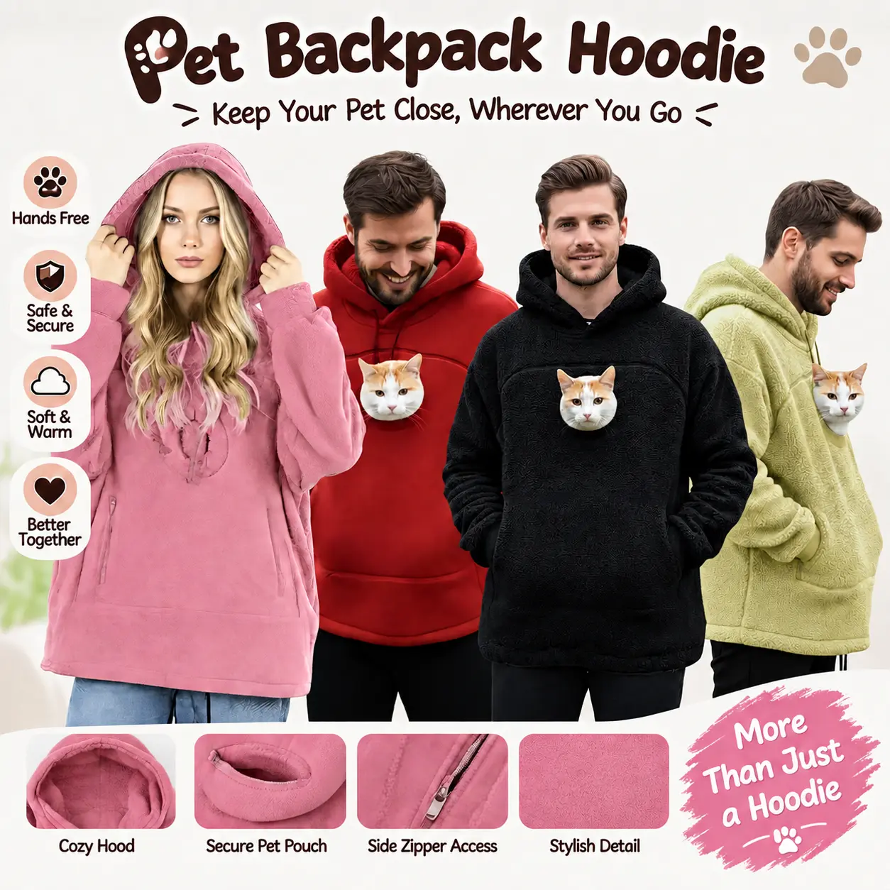 Hands-Free Pet Carrier Hoodie with Front Pouch