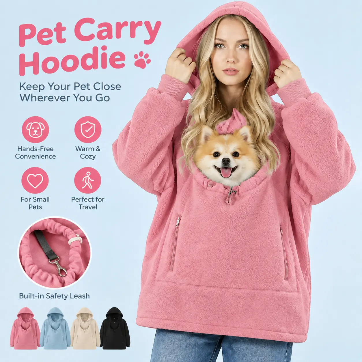 Hands-Free Pet Carrier Hoodie with Front Pouch