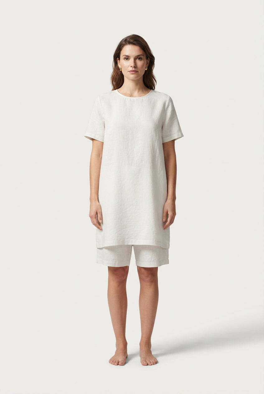 Women knit lounge dress in linen tone
