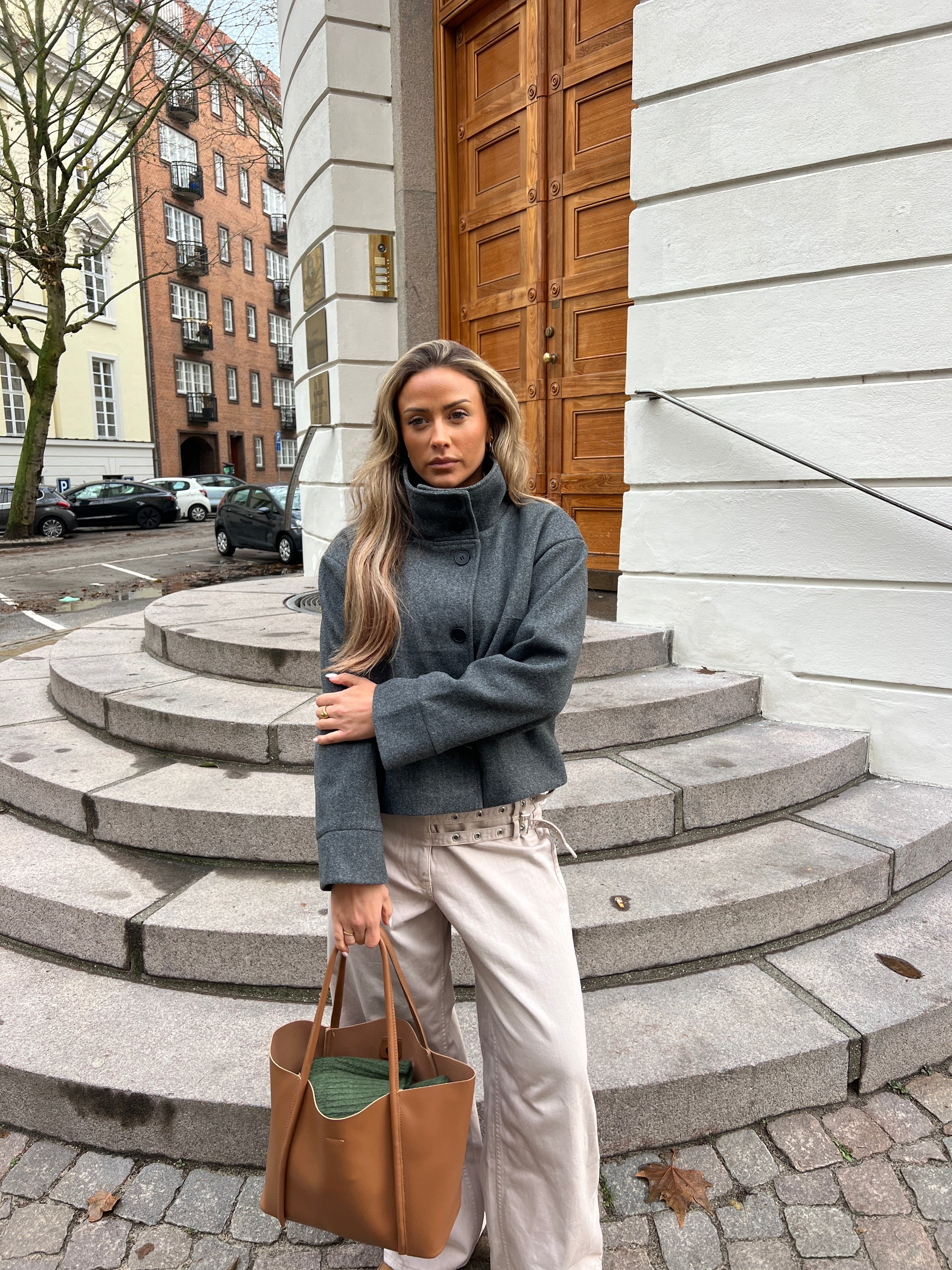 Clea High Neck Jacket - Dark grey