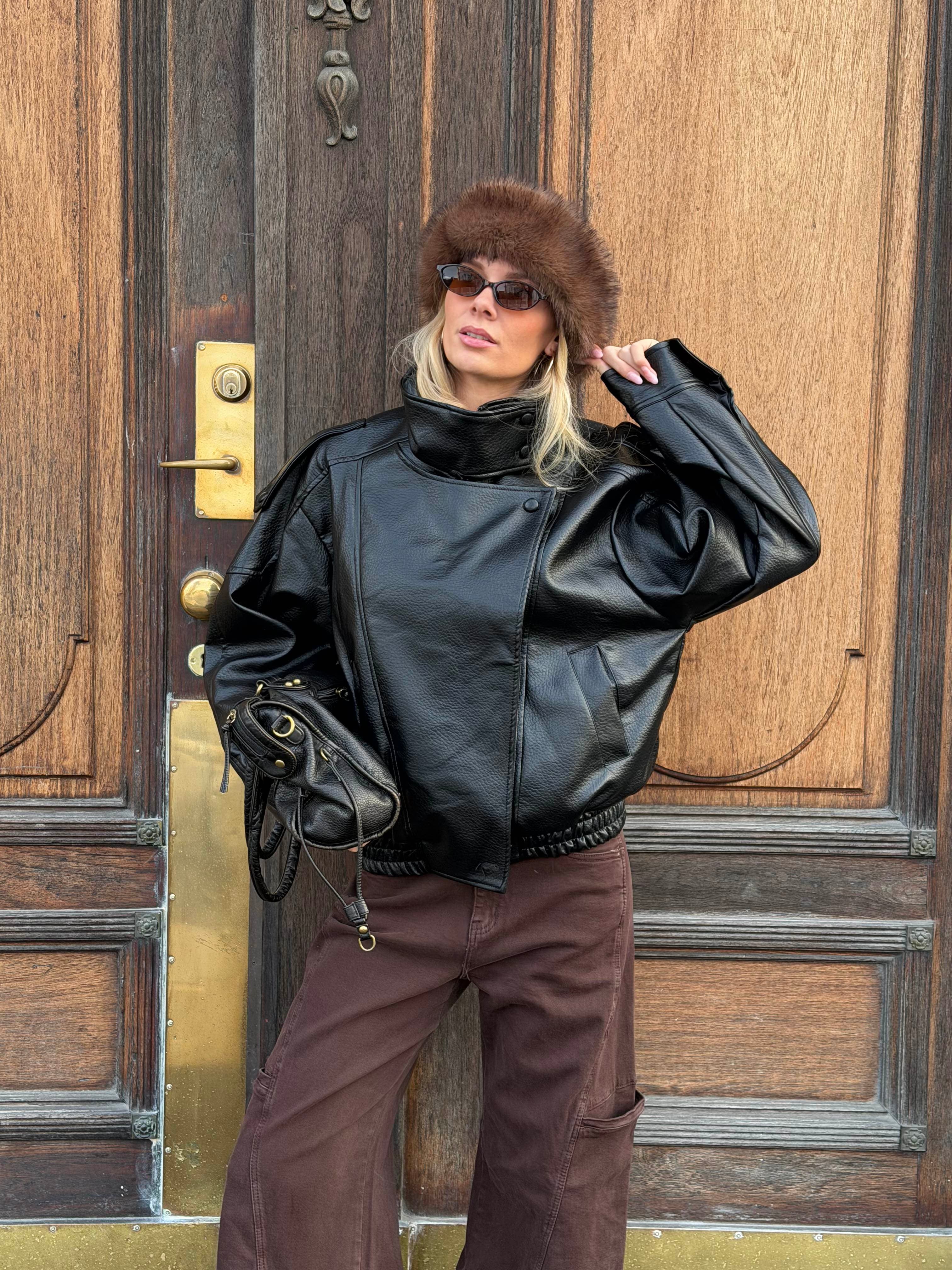 Linea Pu High Neck Jacket - Black