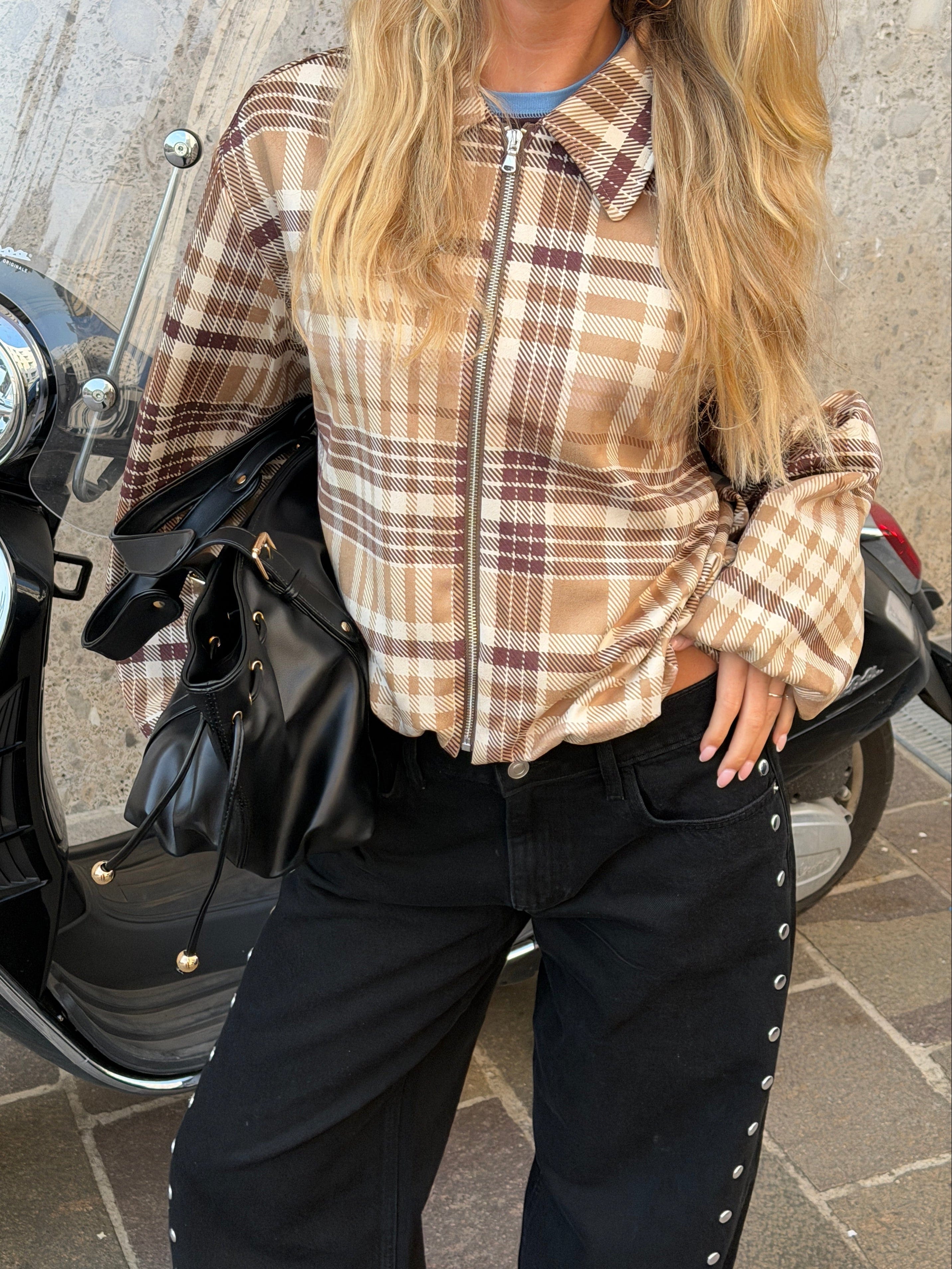 Elin checked bomber jacket - Brown