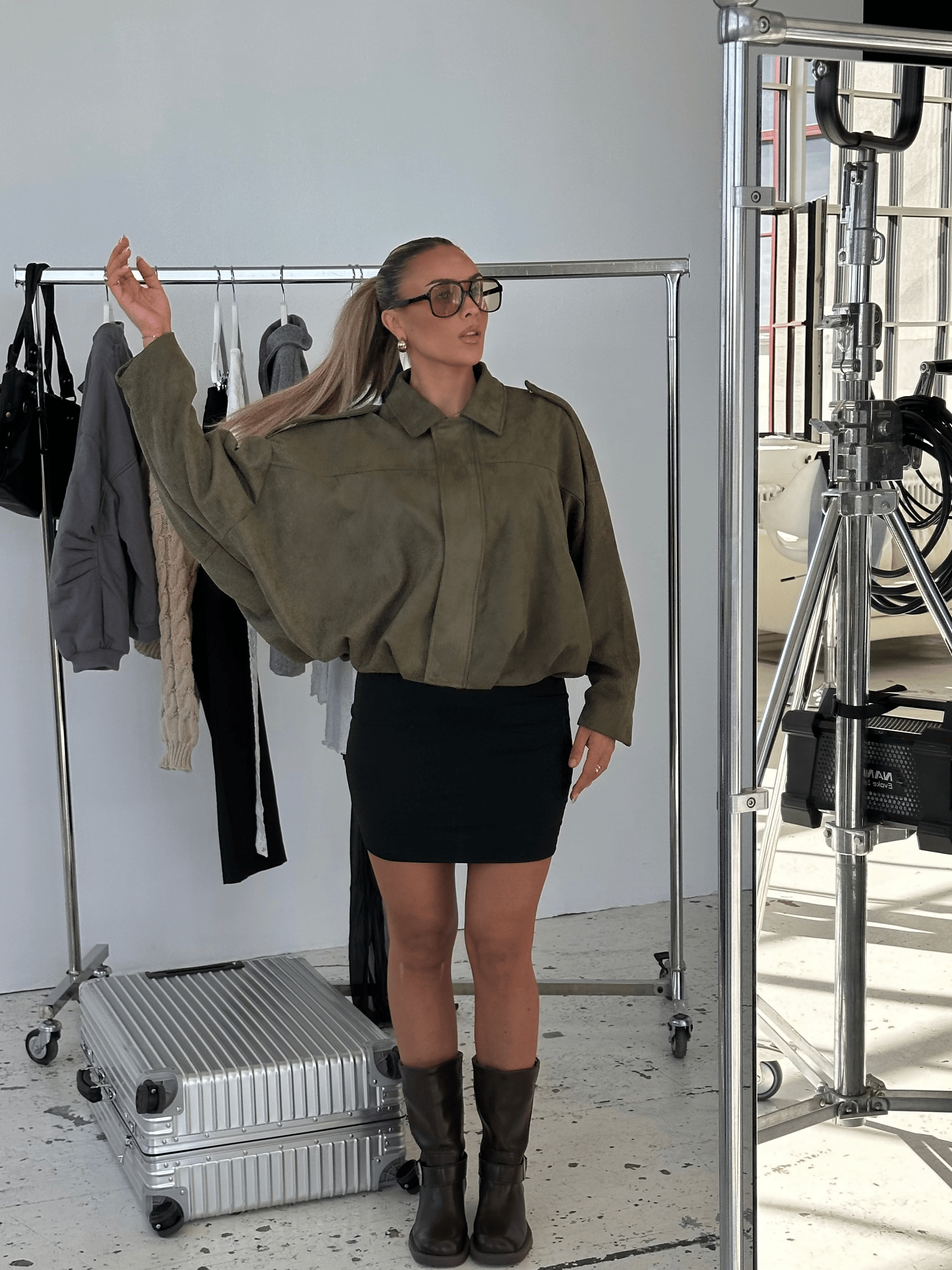 Arlinda suede bomber jacket  - Dark green