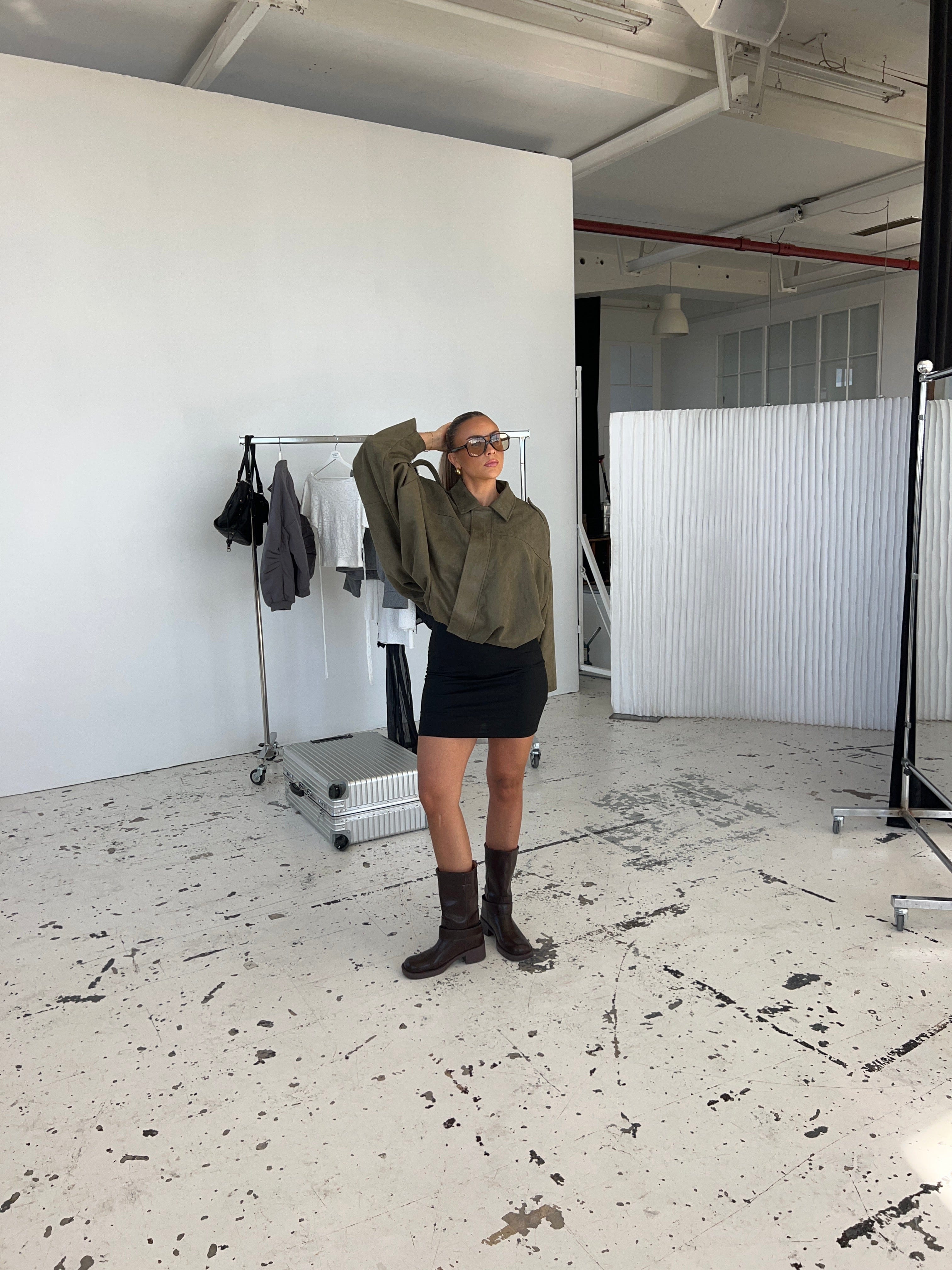 Arlinda suede bomber jacket  - Dark green