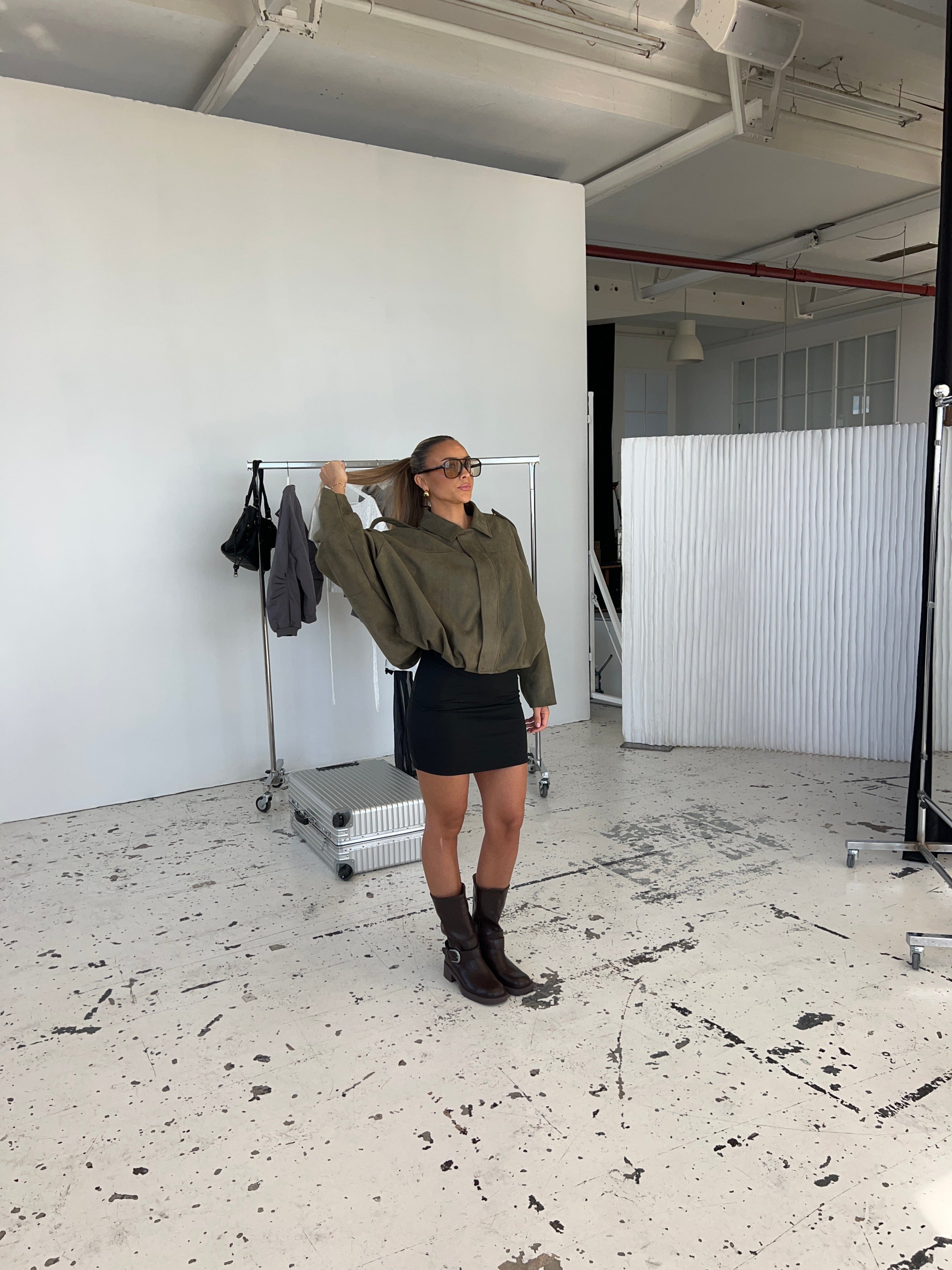 Arlinda suede bomber jacket  - Dark green