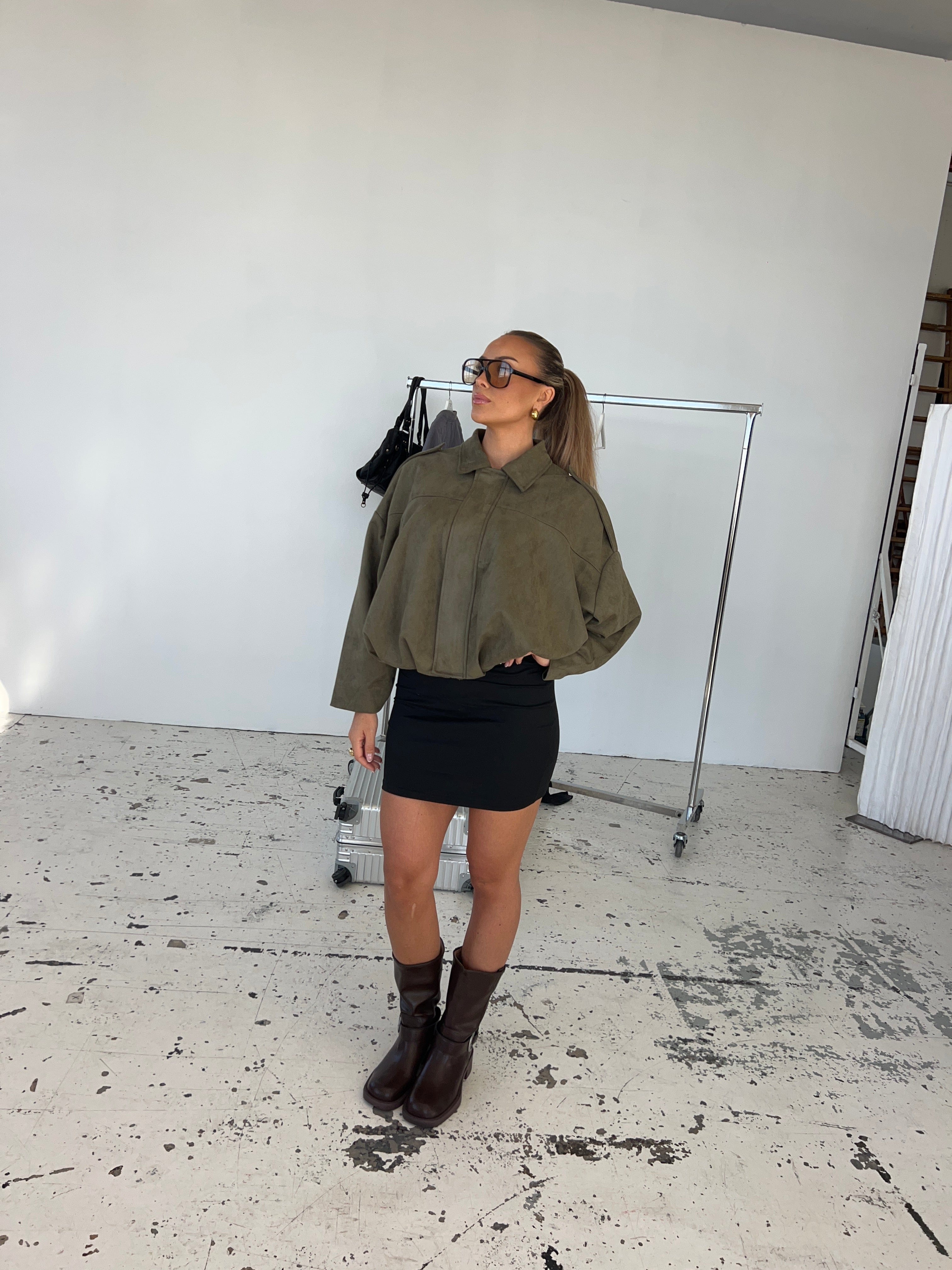 Arlinda suede bomber jacket  - Dark green