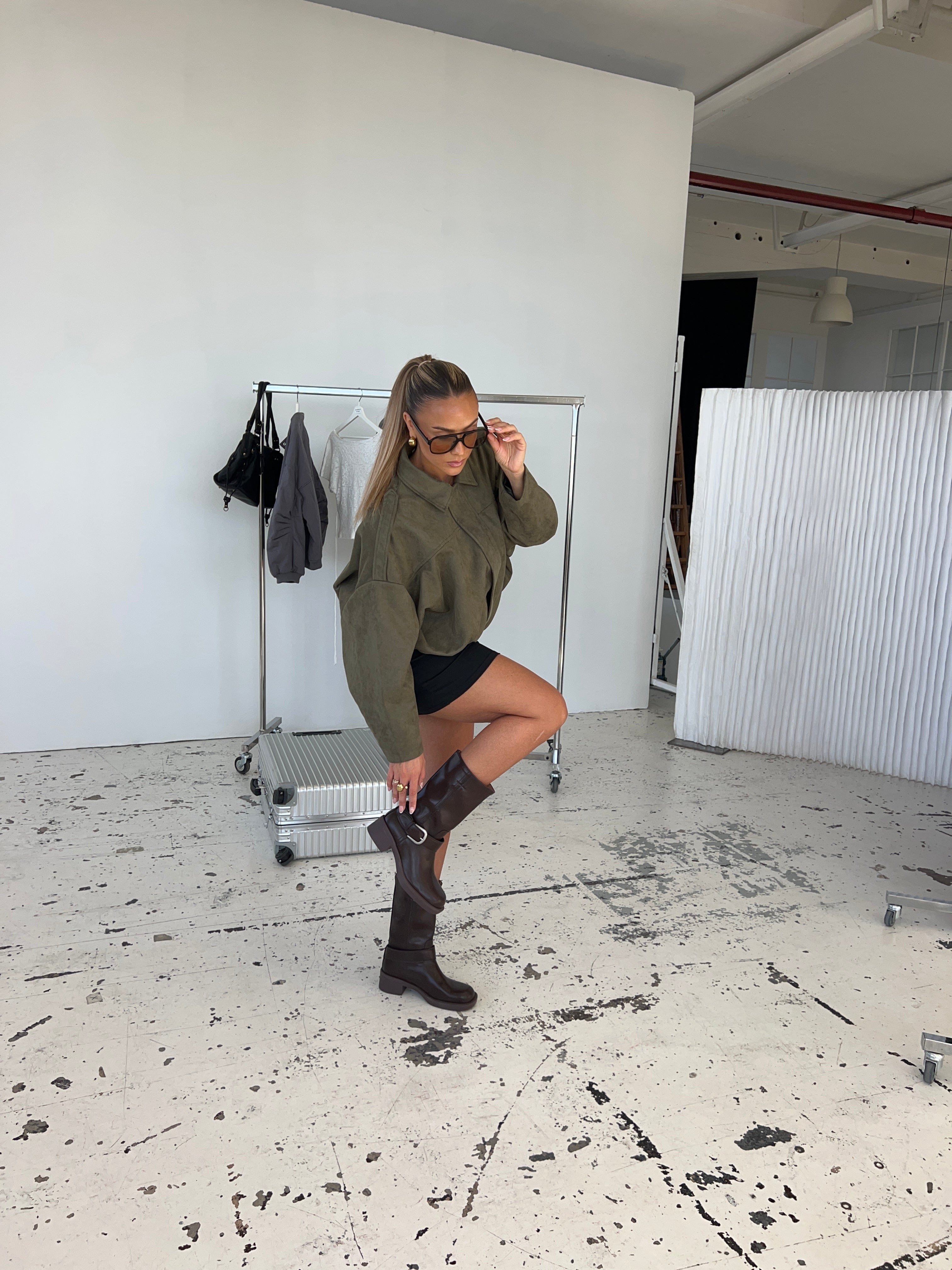 Arlinda suede bomber jacket  - Dark green