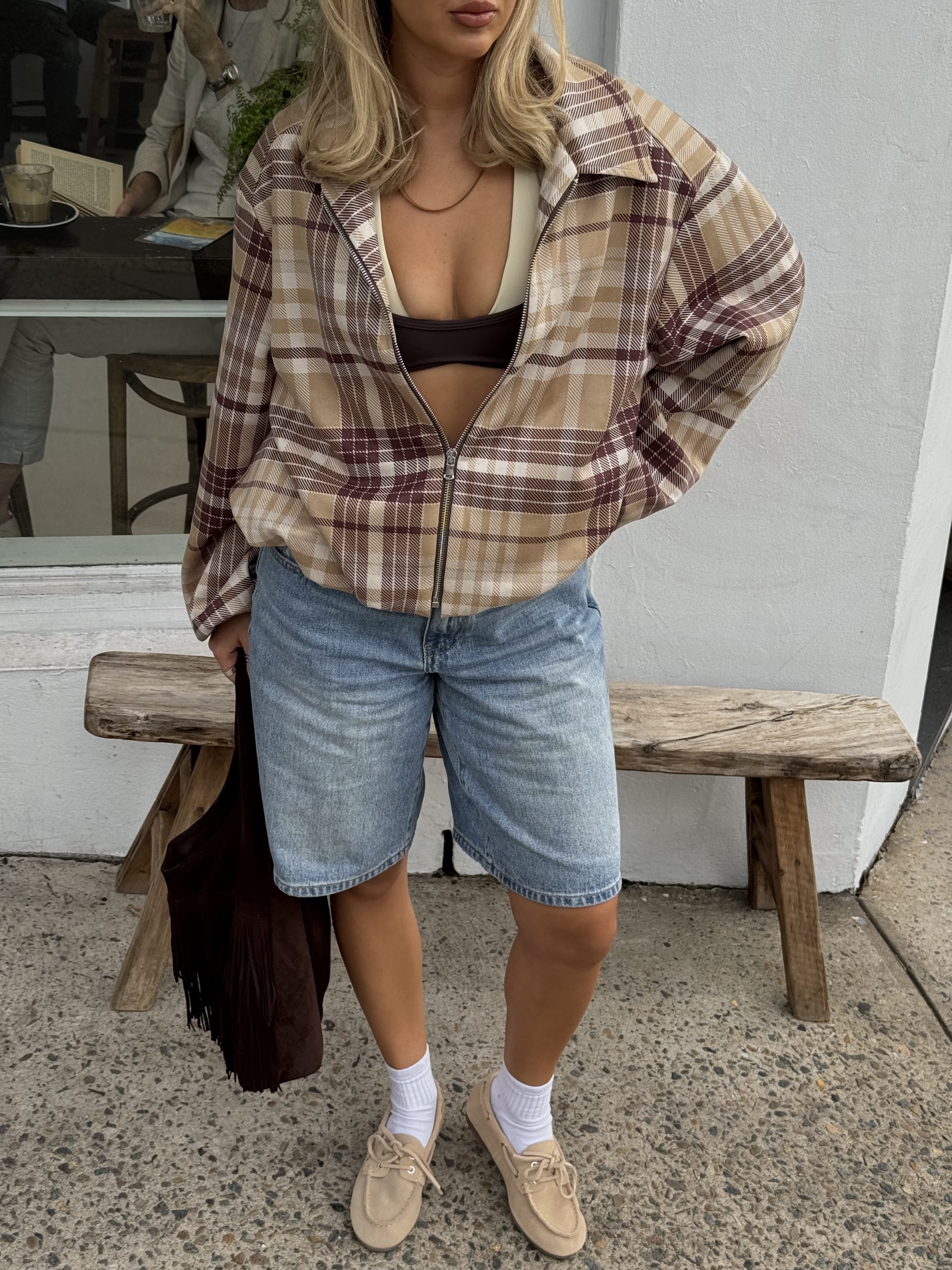Elin checked bomber jacket - Brown