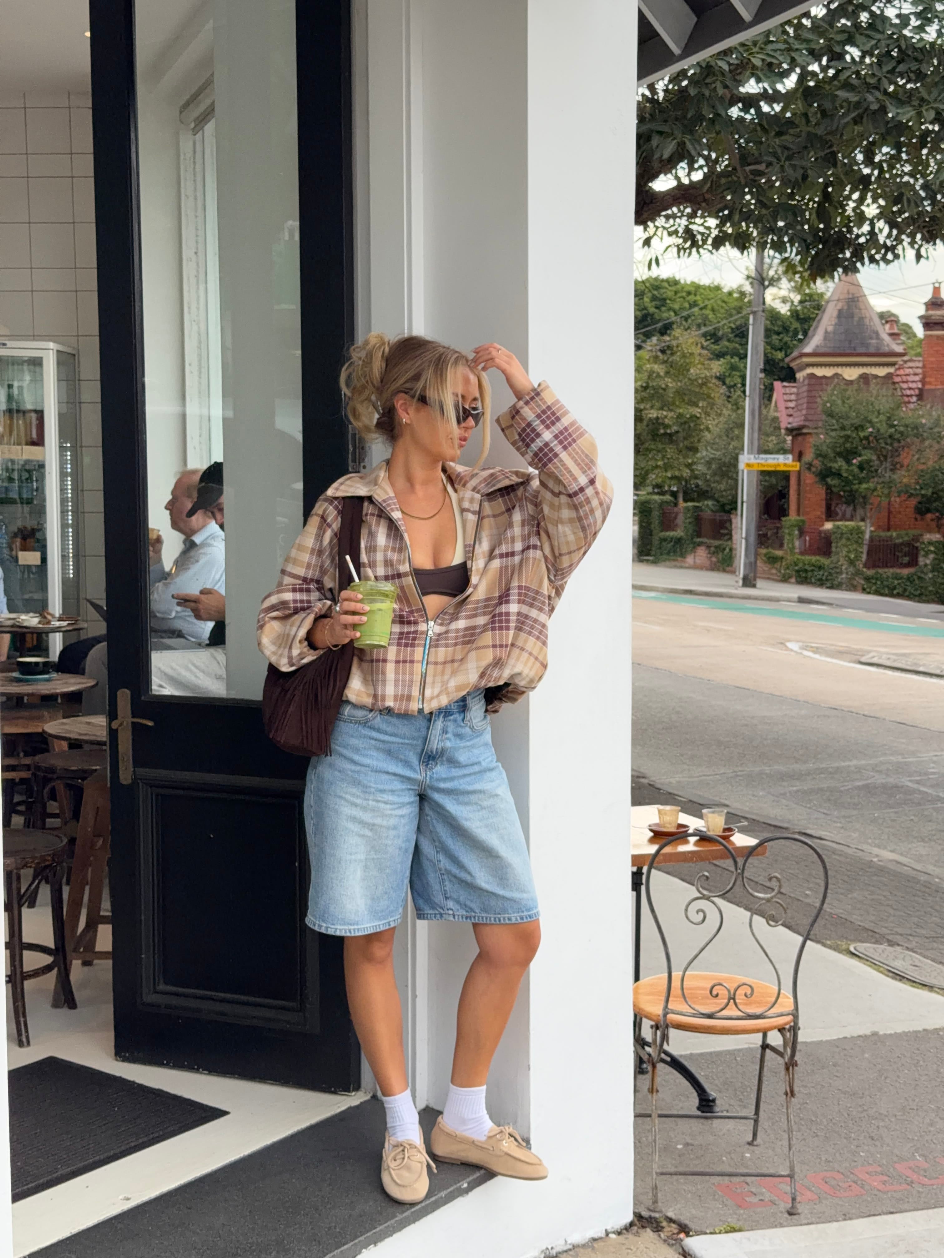 Elin checked bomber jacket - Brown