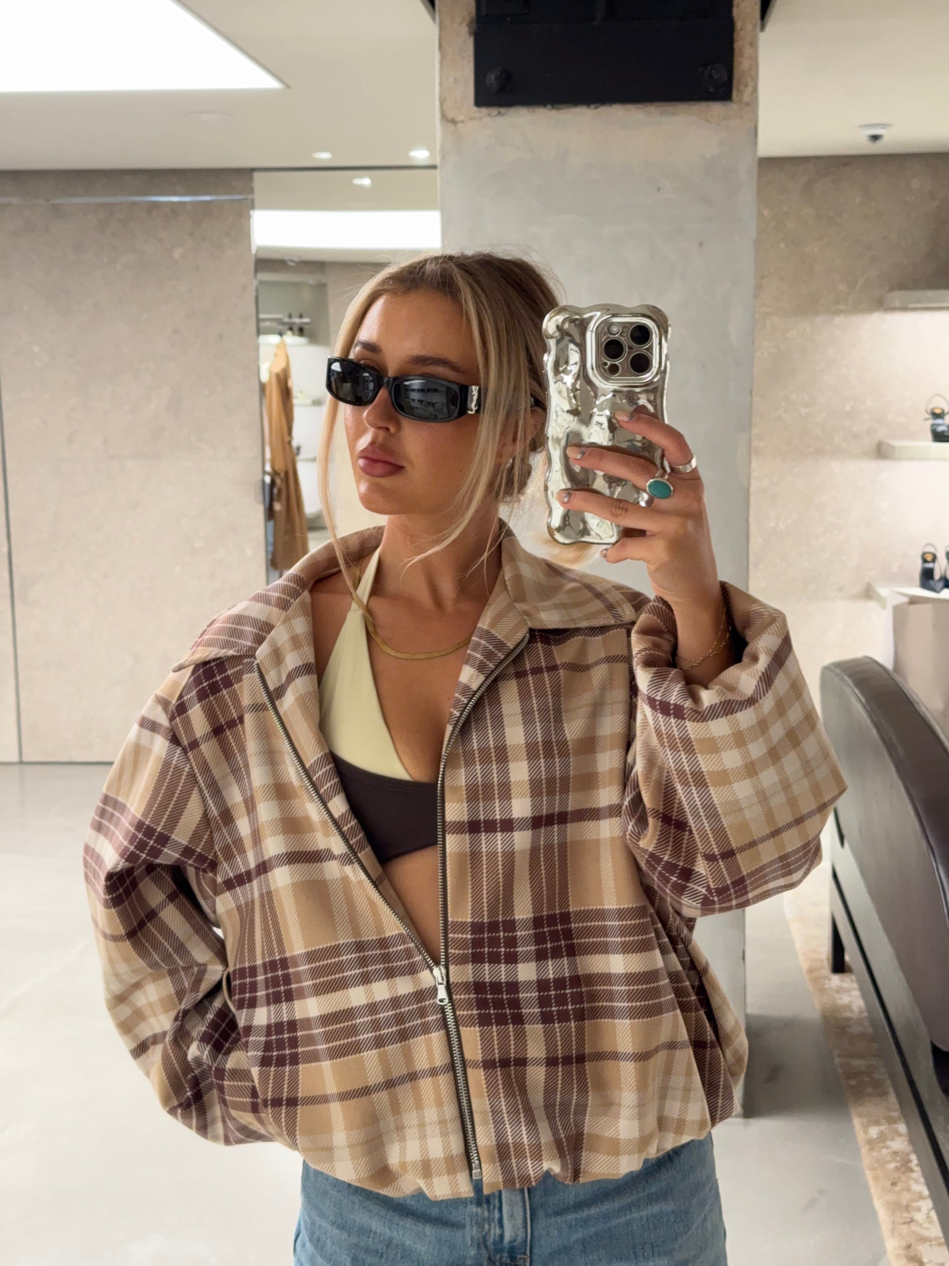 Elin checked bomber jacket - Brown