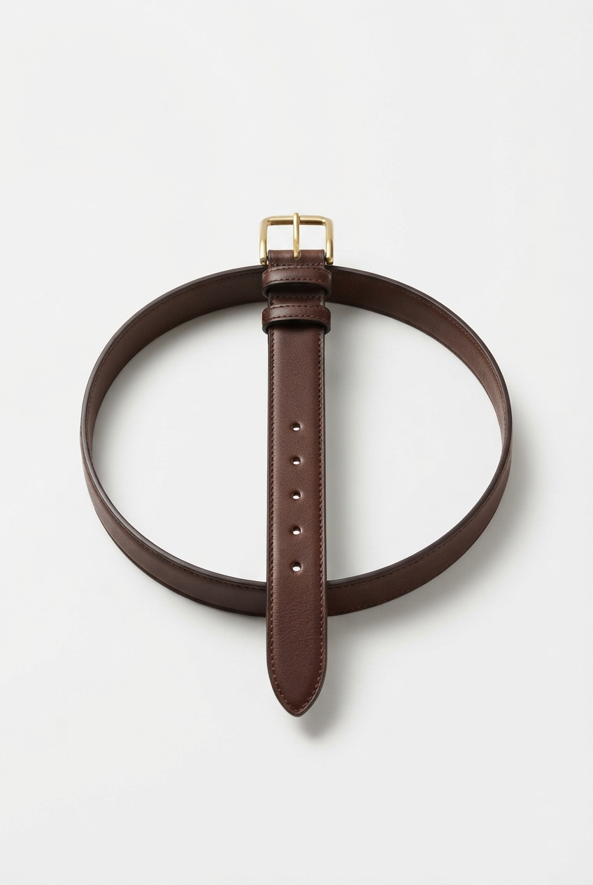 Brown slim waist belt on matte background.