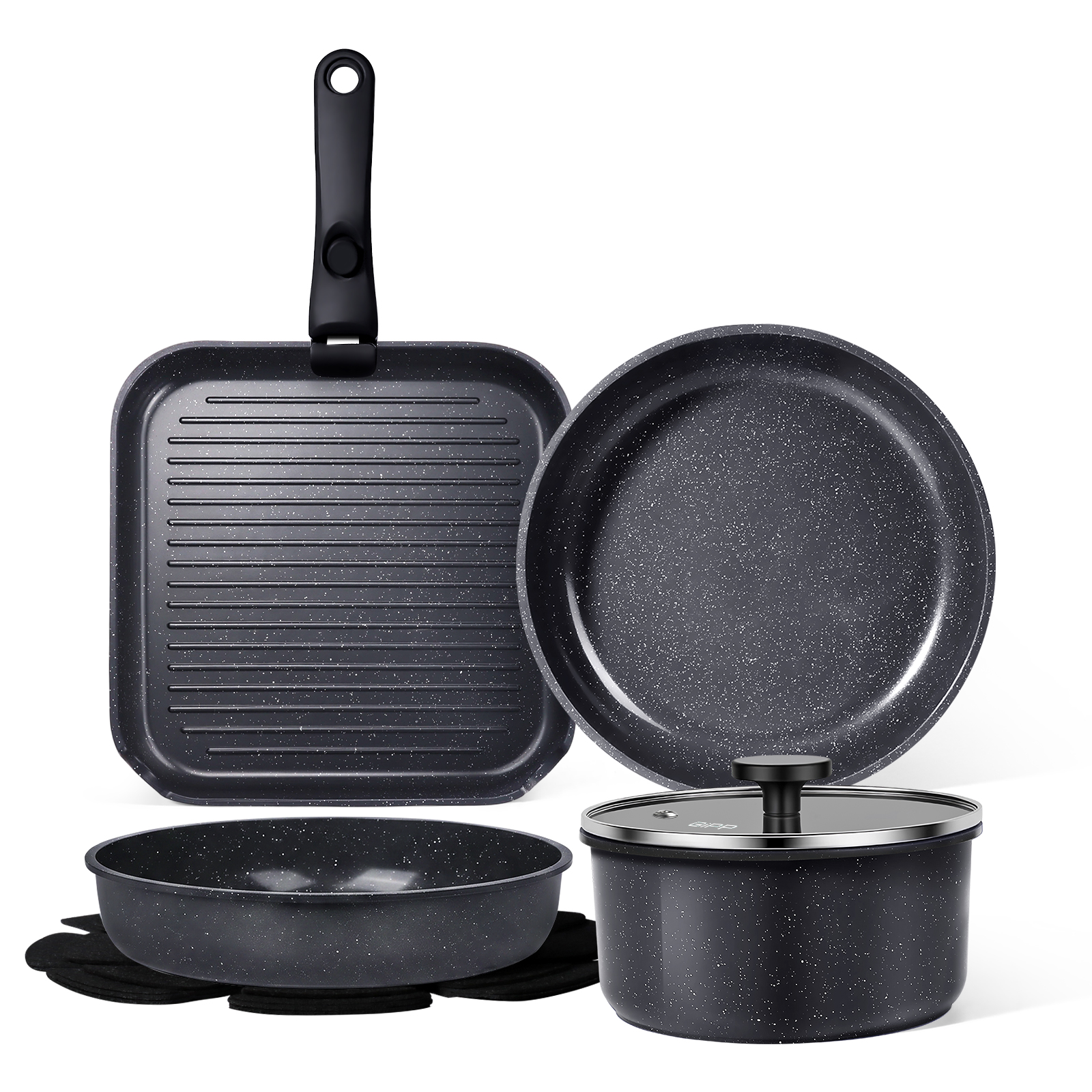 Gipp 18pcs kitchen cookware sets, Non Stick Pots and Pans Set with Removable Handle, Oven & Dishwasher Safe,Induction Cookware