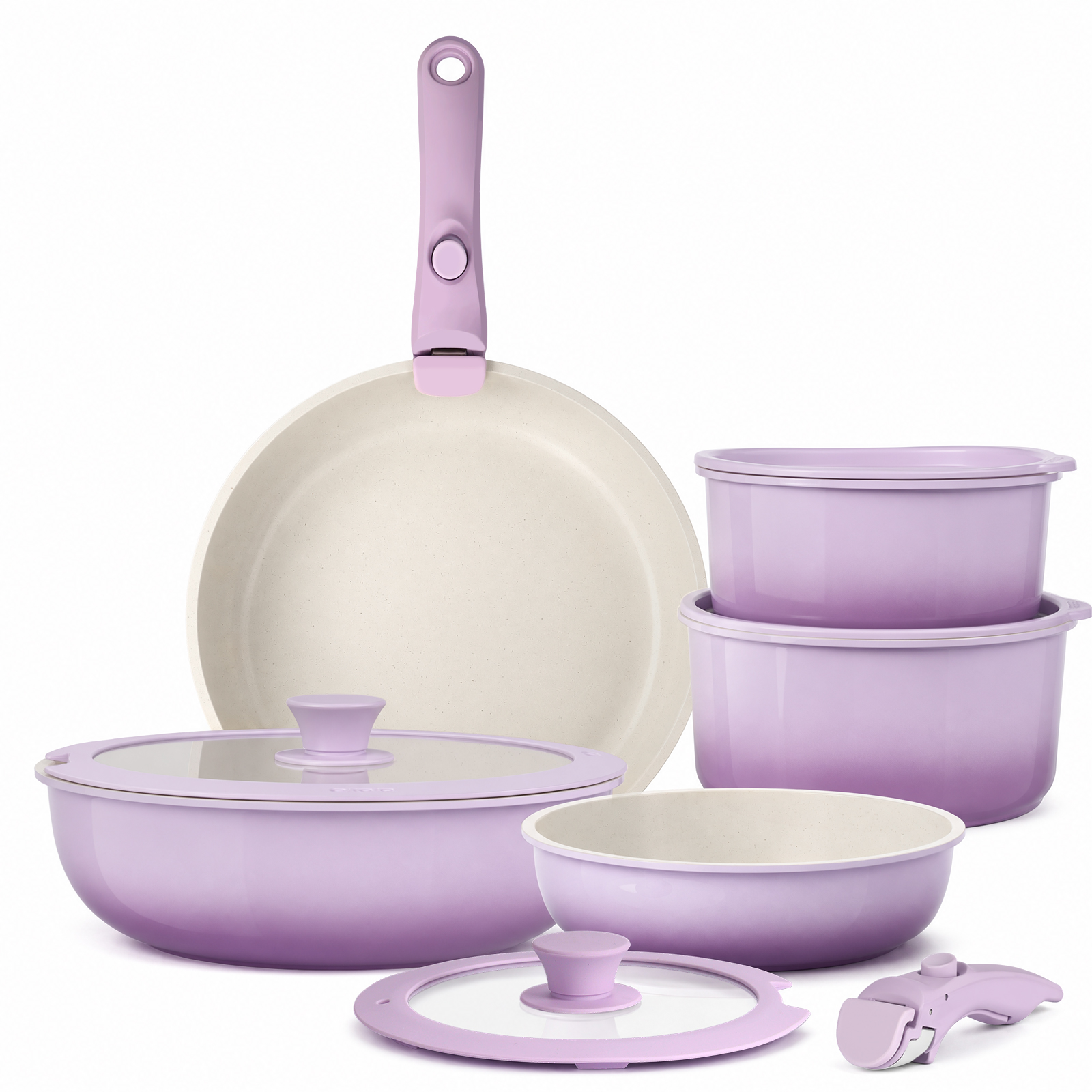 GIPP 11pcs Ceramic Cookware Sets, Pots and Pans Set Non Stick with Removable Handle, Oven & Dishwasher Safe,Induction Cookware, Kitchen Cooking Set for RV Trips and Camping