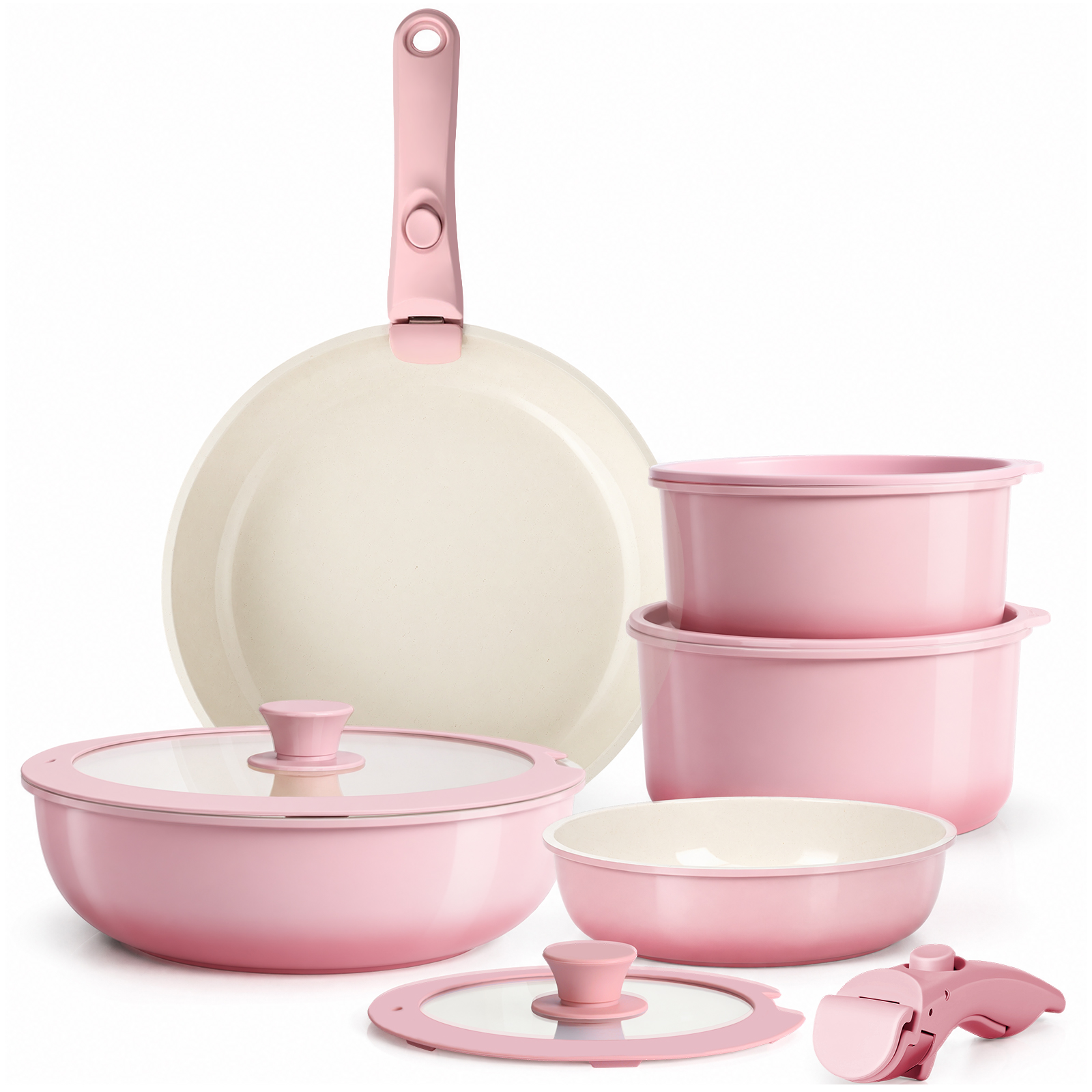 GIPP 11pcs Ceramic Cookware Sets, Pots and Pans Set Non Stick with Removable Handle, Oven & Dishwasher Safe,Induction Cookware, Kitchen Cooking Set for RV Trips and Camping