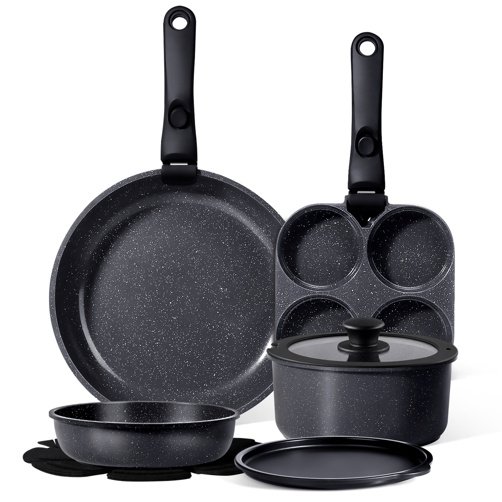 Gipp 11 Pcs Ceramic Nonstick Cookware Sets,Pots and Pans Set Non Stick with Removable Handle, Oven Safe to 500°F, Induction Cookware, Stackable RV Kitchen Cooking Set