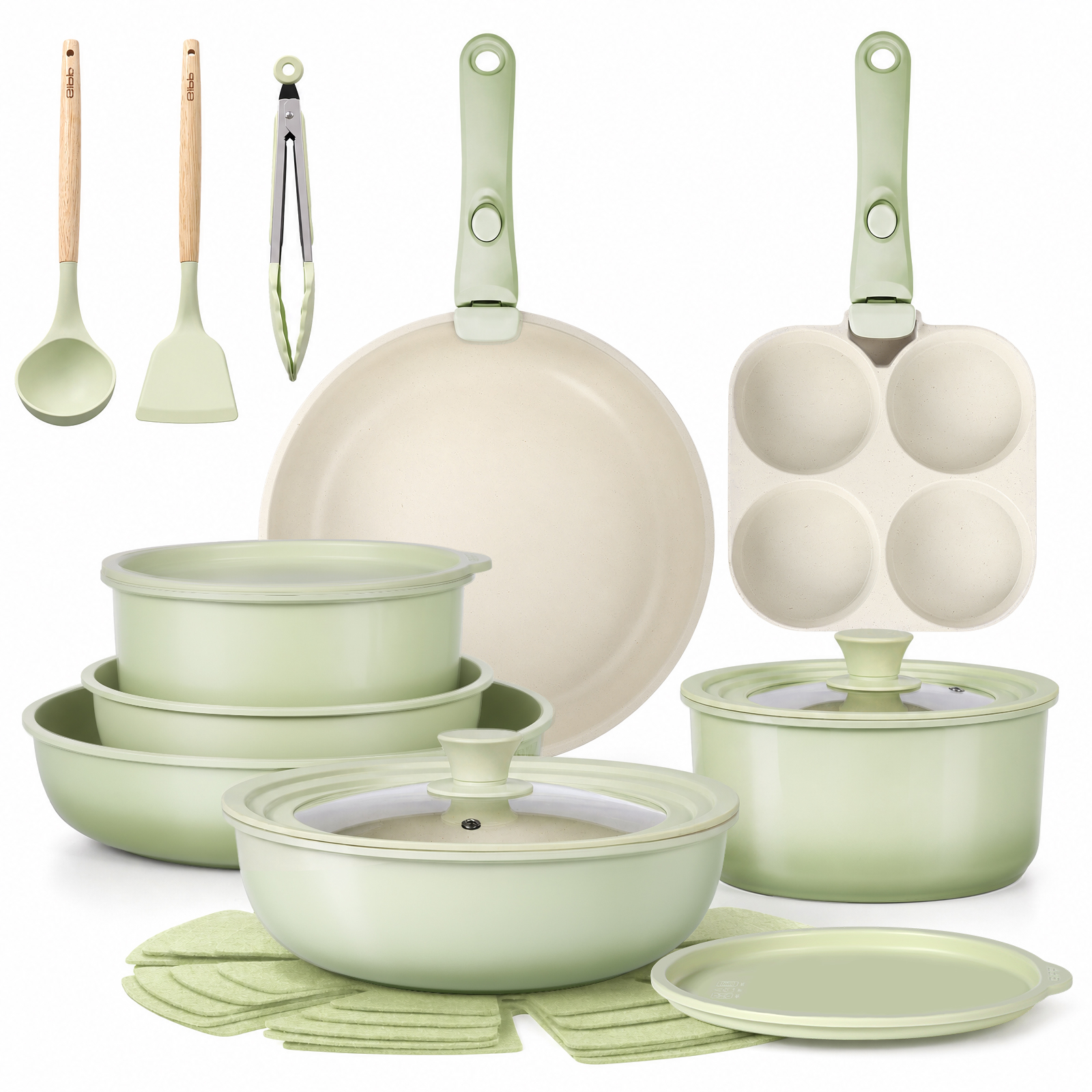 GIPP 21 Piece Pots and Pans Set Non Stick,with 12 inch Frying Pan,Cookware Set with Detachable Handles, Safe for Ovens and Dishwashers,Induction Cookware