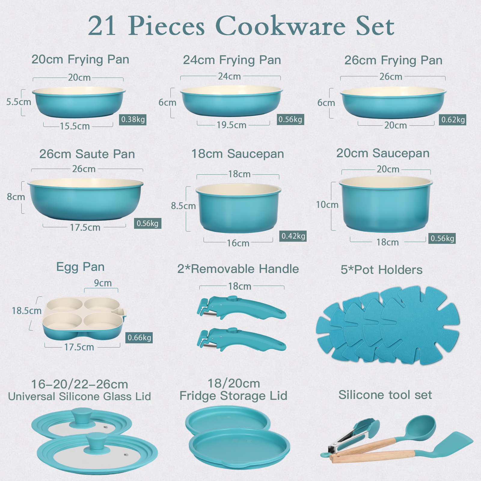 GIPP  21 Piece Pots and Pans Set Non Stick,with 12 inch Frying Pan,Cookware Set with Detachable Handles, Safe for Ovens and Dishwashers,Induction Cookware-GiPP