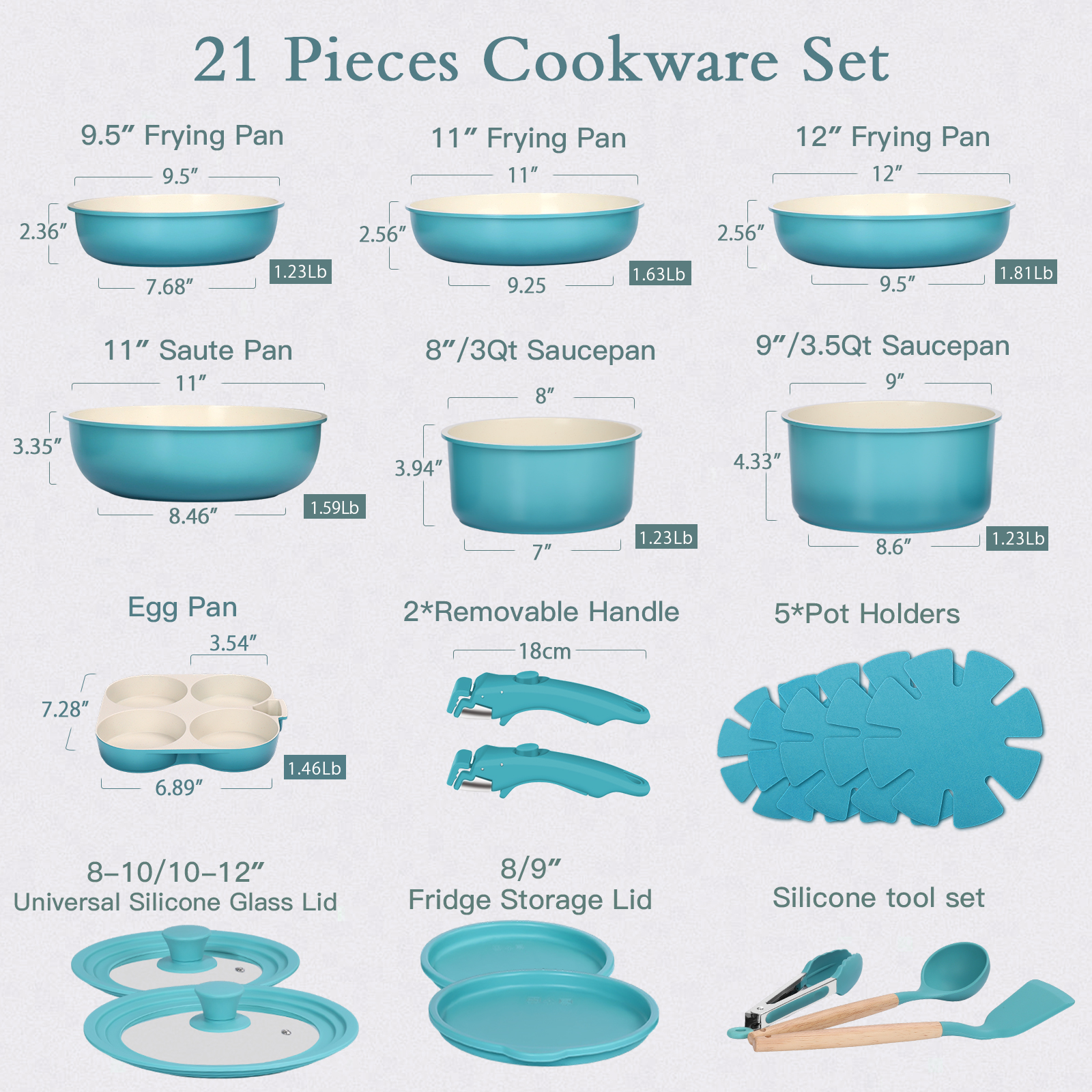 GIPP  21 Piece Pots and Pans Set Non Stick,with 12 inch Frying Pan,Cookware Set with Detachable Handles, Safe for Ovens and Dishwashers,Induction Cookware-GiPP