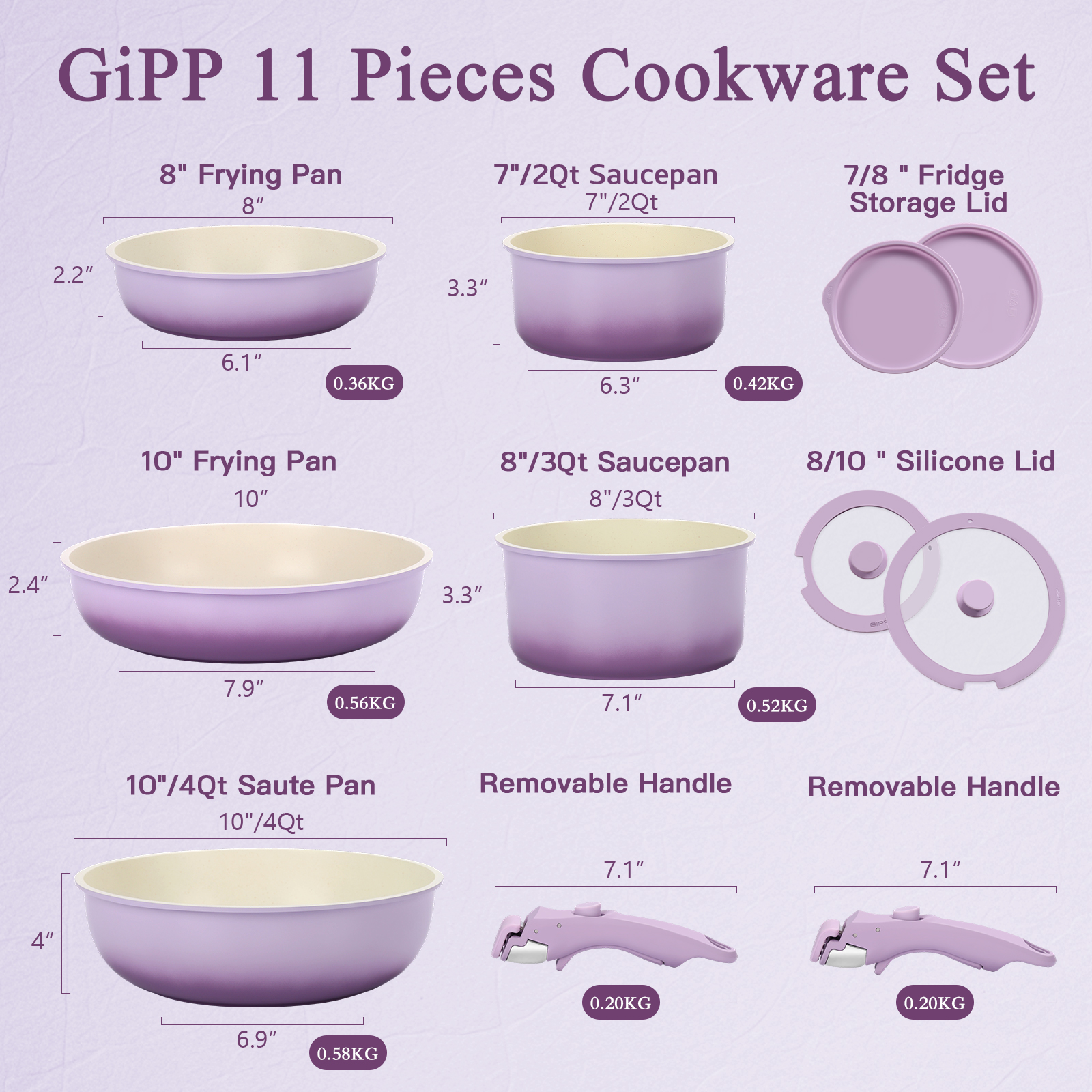 GIPP 11pcs Ceramic Cookware Sets, Pots and Pans Set Non Stick with Removable Handle, Oven & Dishwasher Safe,Induction Cookware, Kitchen Cooking Set for RV Trips and Camping