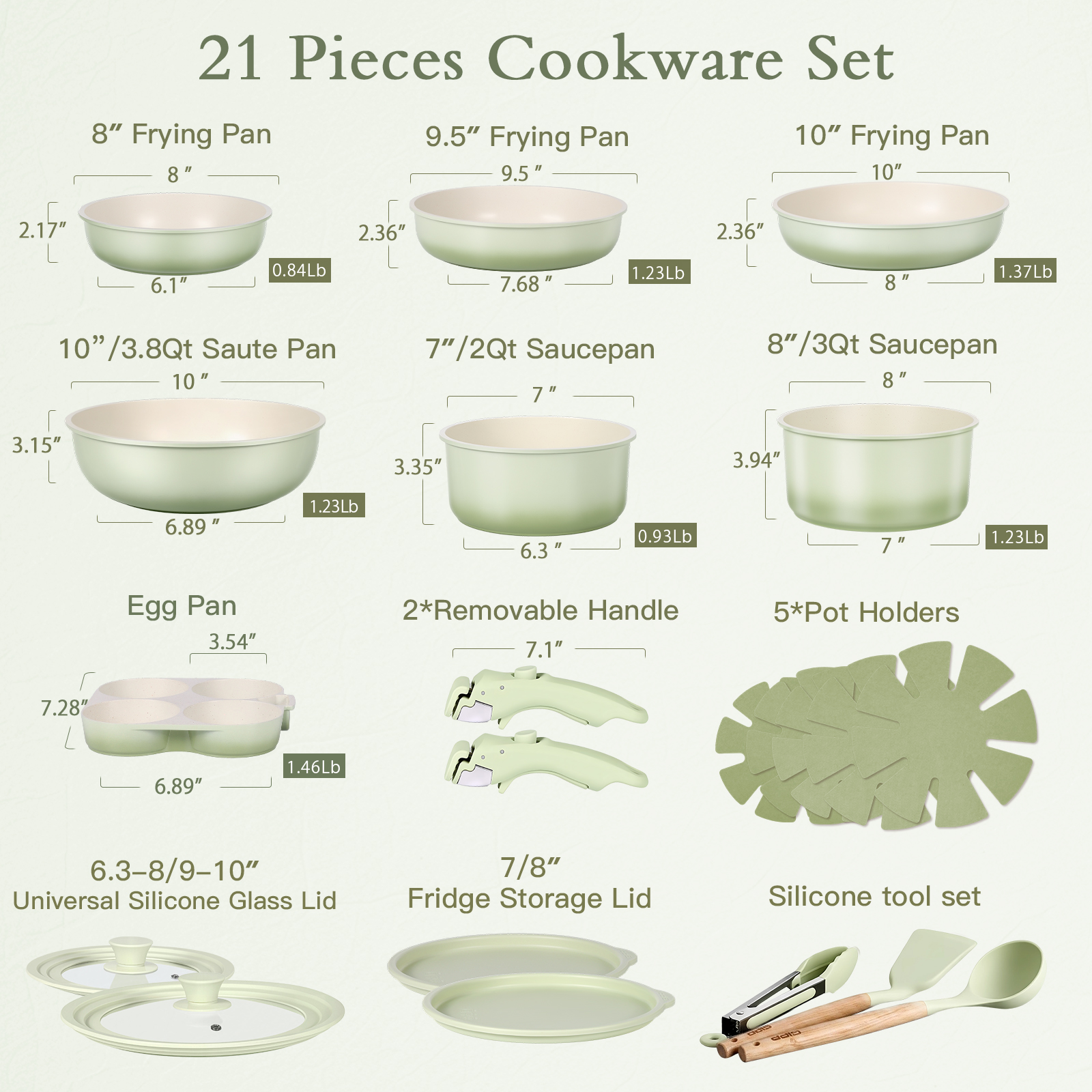 GIPP 21 Piece Pots and Pans Set Non Stick,with 12 inch Frying Pan,Cookware Set with Detachable Handles, Safe for Ovens and Dishwashers,Induction Cookware