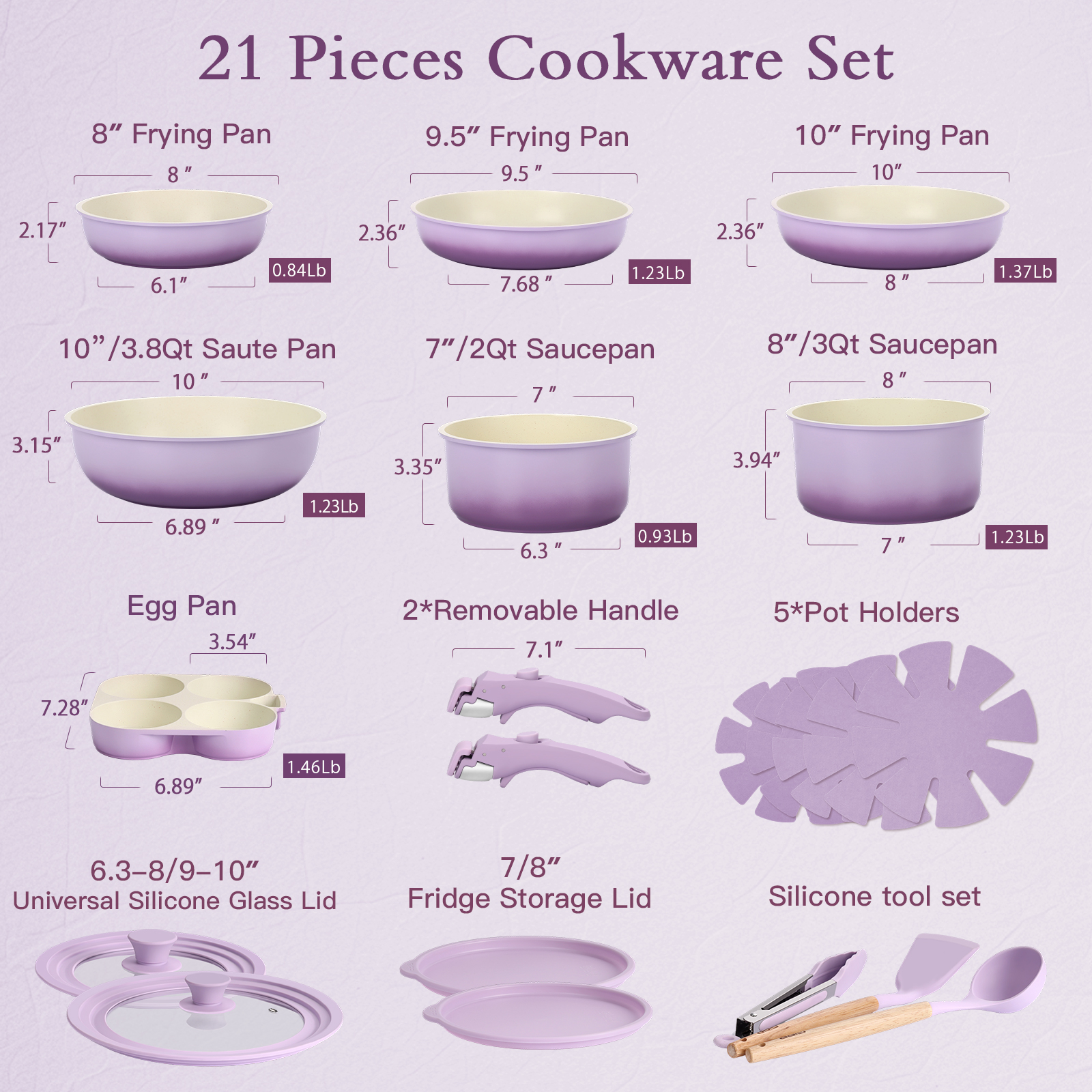 GIPP 21 Piece Pots and Pans Set Non Stick,with 12 inch Frying Pan,Cookware Set with Detachable Handles, Safe for Ovens and Dishwashers,Induction Cookware