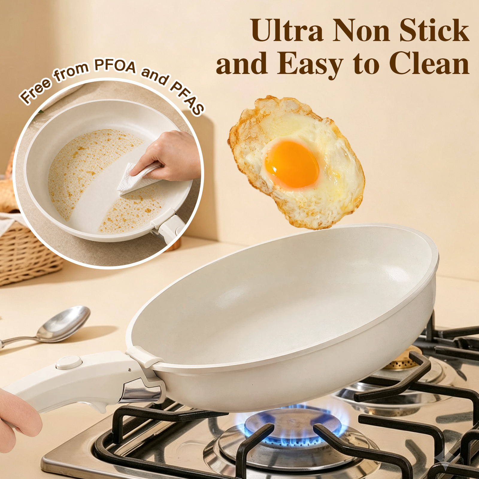 Gipp 11 Pcs Ceramic Nonstick Cookware Sets,Pots and Pans Set Non Stick with Removable Handle, Oven Safe to 500°F, Induction Cookware, Stackable RV Kitchen Cooking Set