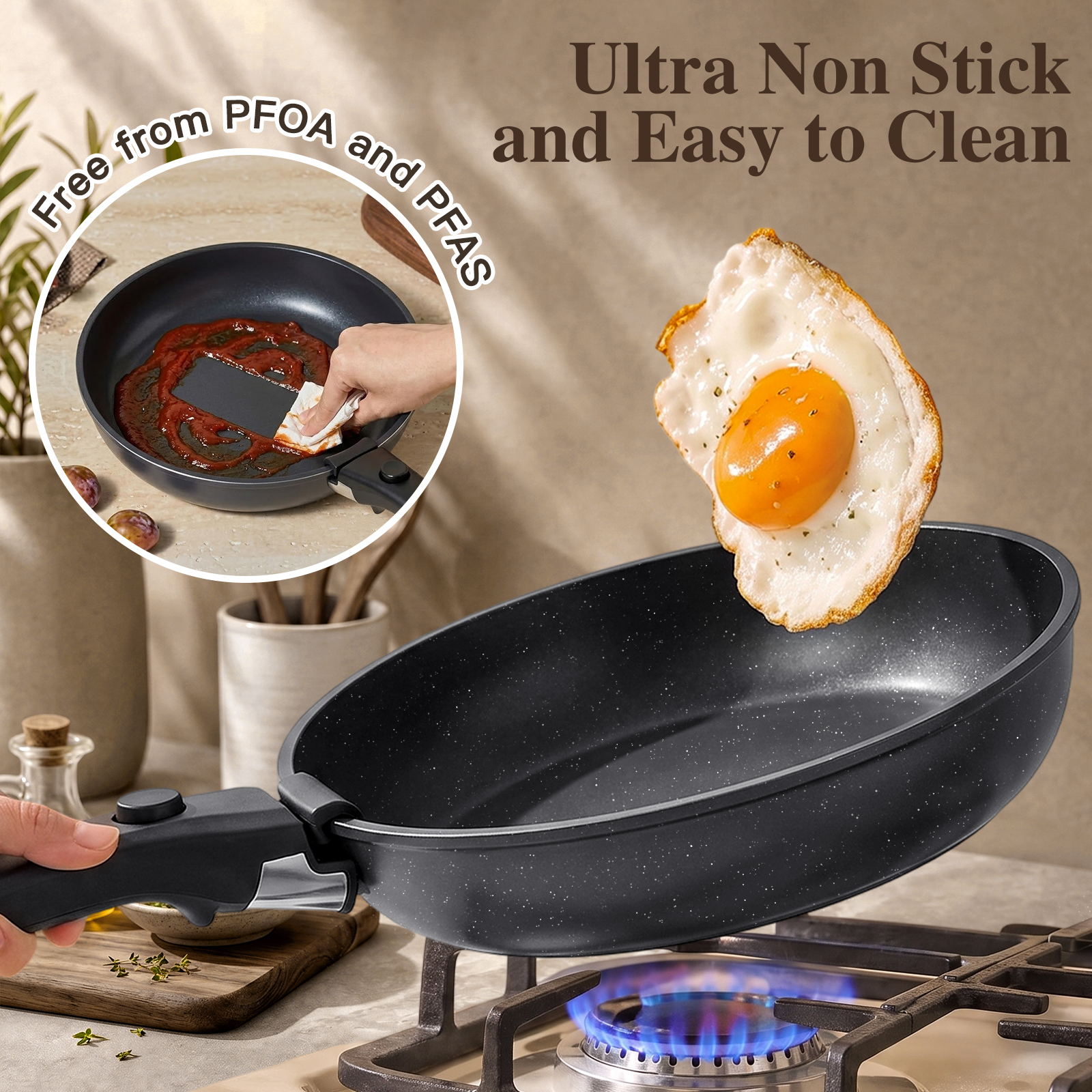 Gipp 11 Pcs Ceramic Nonstick Cookware Sets,Pots and Pans Set Non Stick with Removable Handle, Oven Safe to 500°F, Induction Cookware, Stackable RV Kitchen Cooking Set