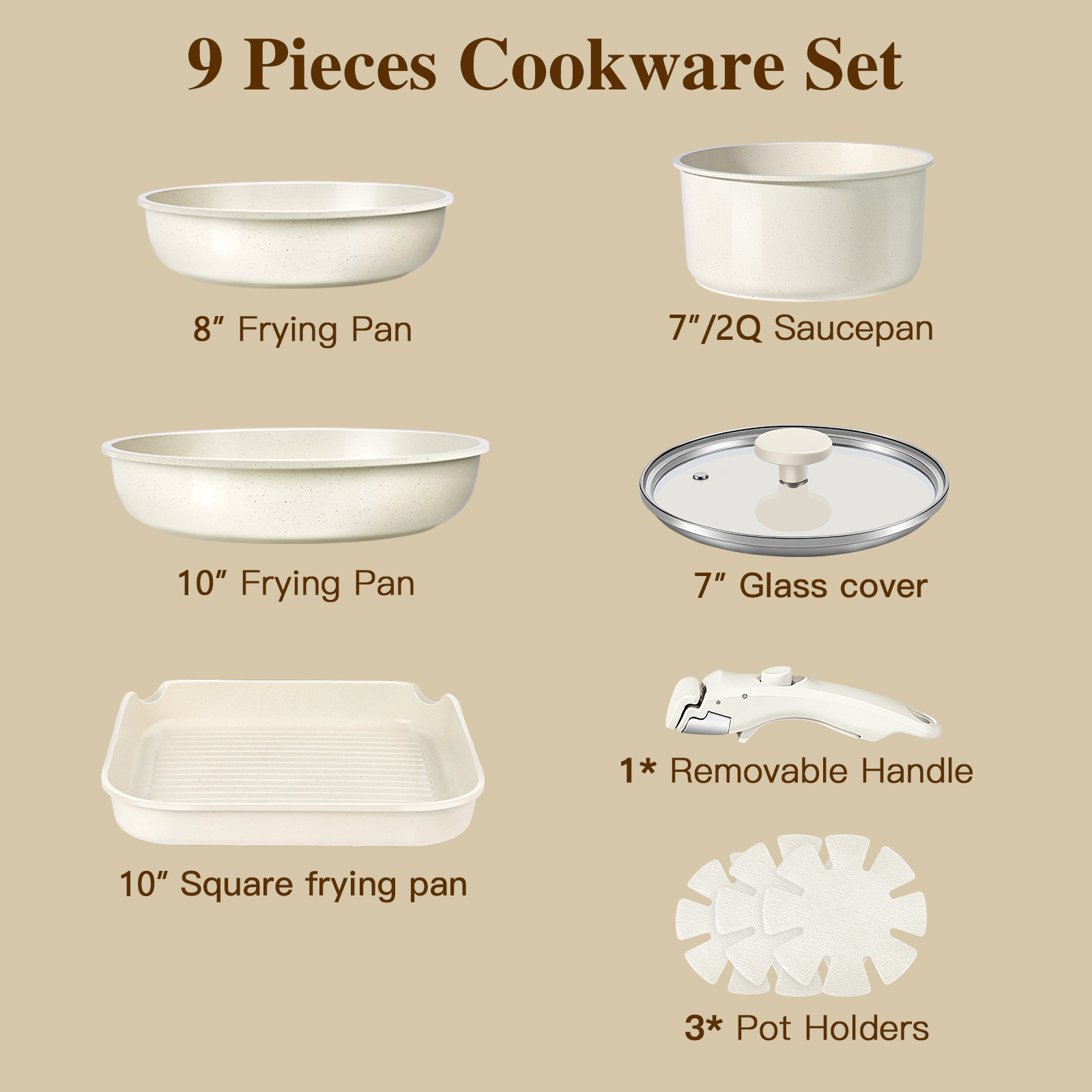 Gipp 18pcs kitchen cookware sets, Non Stick Pots and Pans Set with Removable Handle, Oven & Dishwasher Safe,Induction Cookware