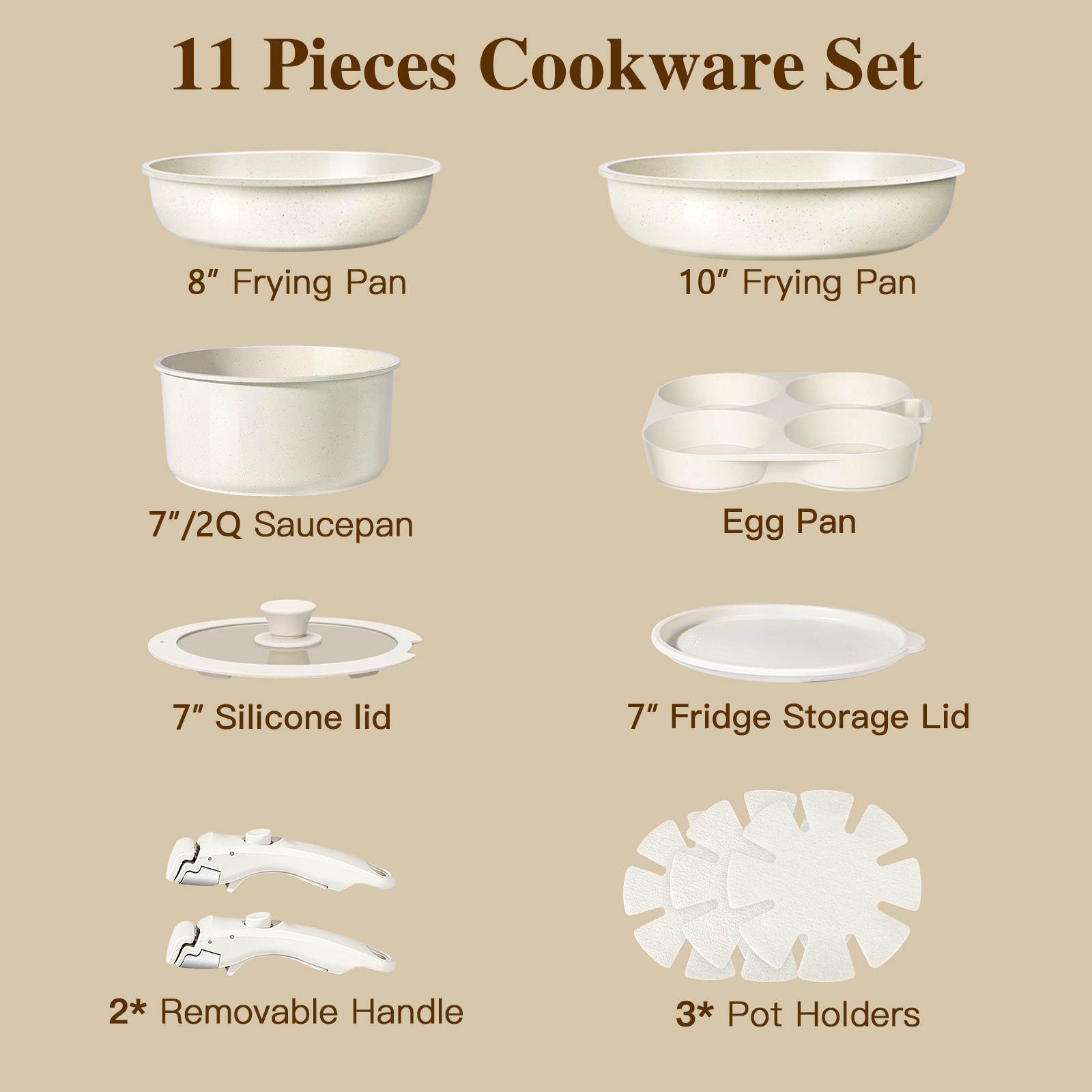 Gipp 11 Pcs Ceramic Nonstick Cookware Sets,Pots and Pans Set Non Stick with Removable Handle, Oven Safe to 500°F, Induction Cookware, Stackable RV Kitchen Cooking Set