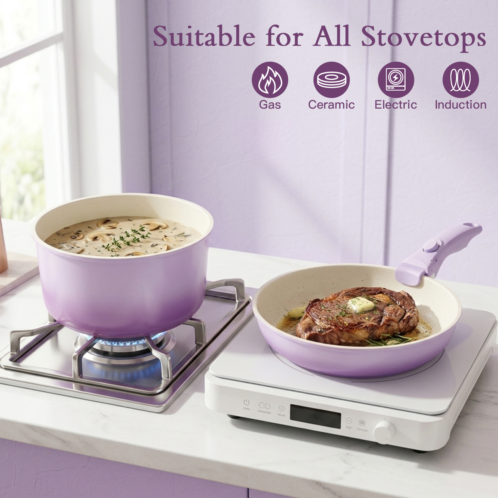 GIPP 11pcs Ceramic Cookware Sets, Pots and Pans Set Non Stick with Removable Handle, Oven & Dishwasher Safe,Induction Cookware, Kitchen Cooking Set for RV Trips and Camping