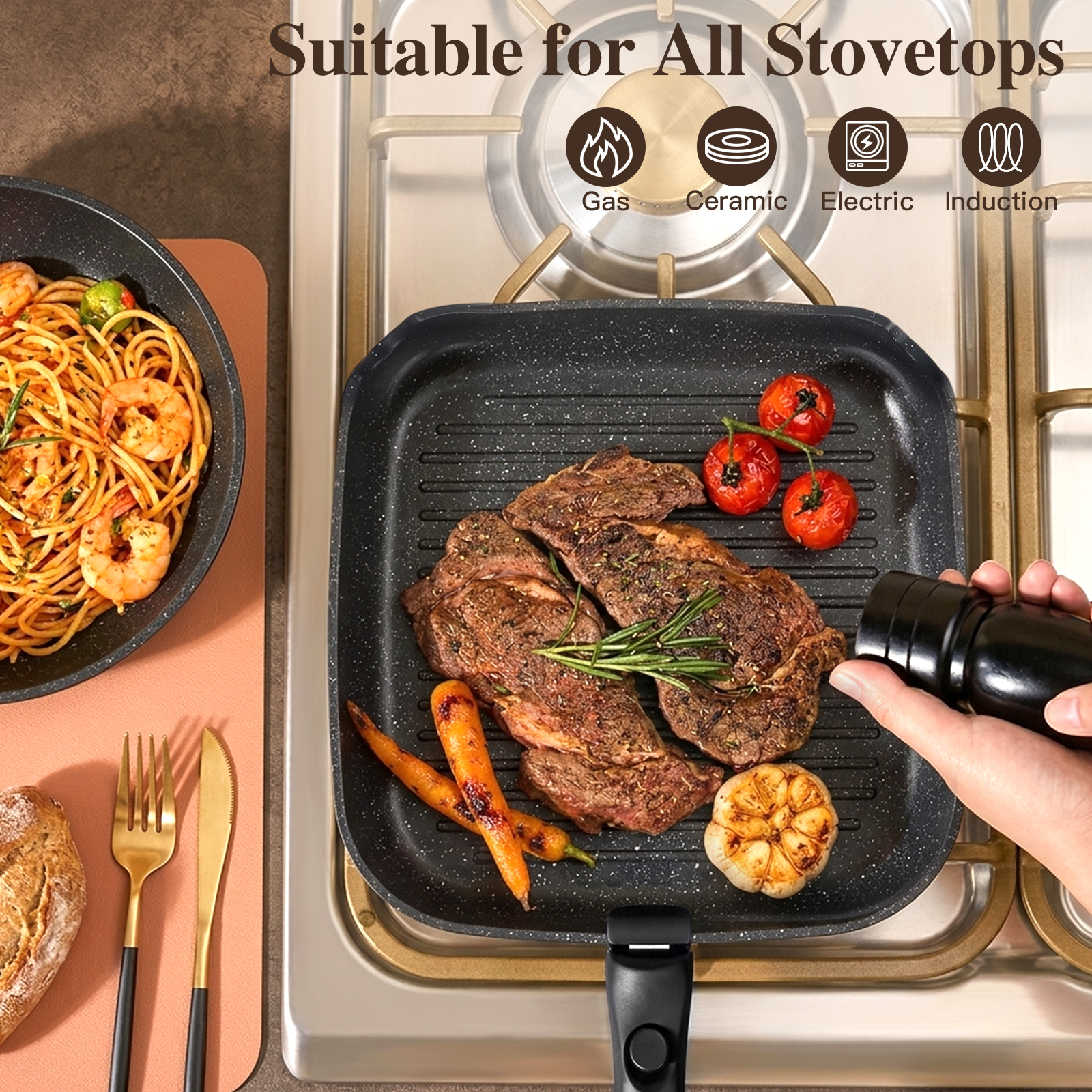 Gipp 18pcs kitchen cookware sets, Non Stick Pots and Pans Set with Removable Handle, Oven & Dishwasher Safe,Induction Cookware
